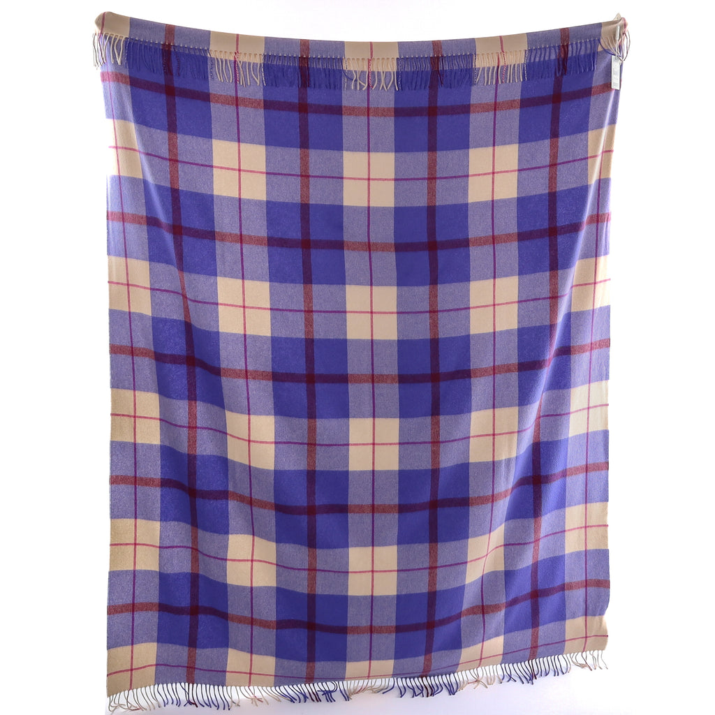 Brand New English Purple and Alabaster Plaid Luxury Woven Cashmere Blanket