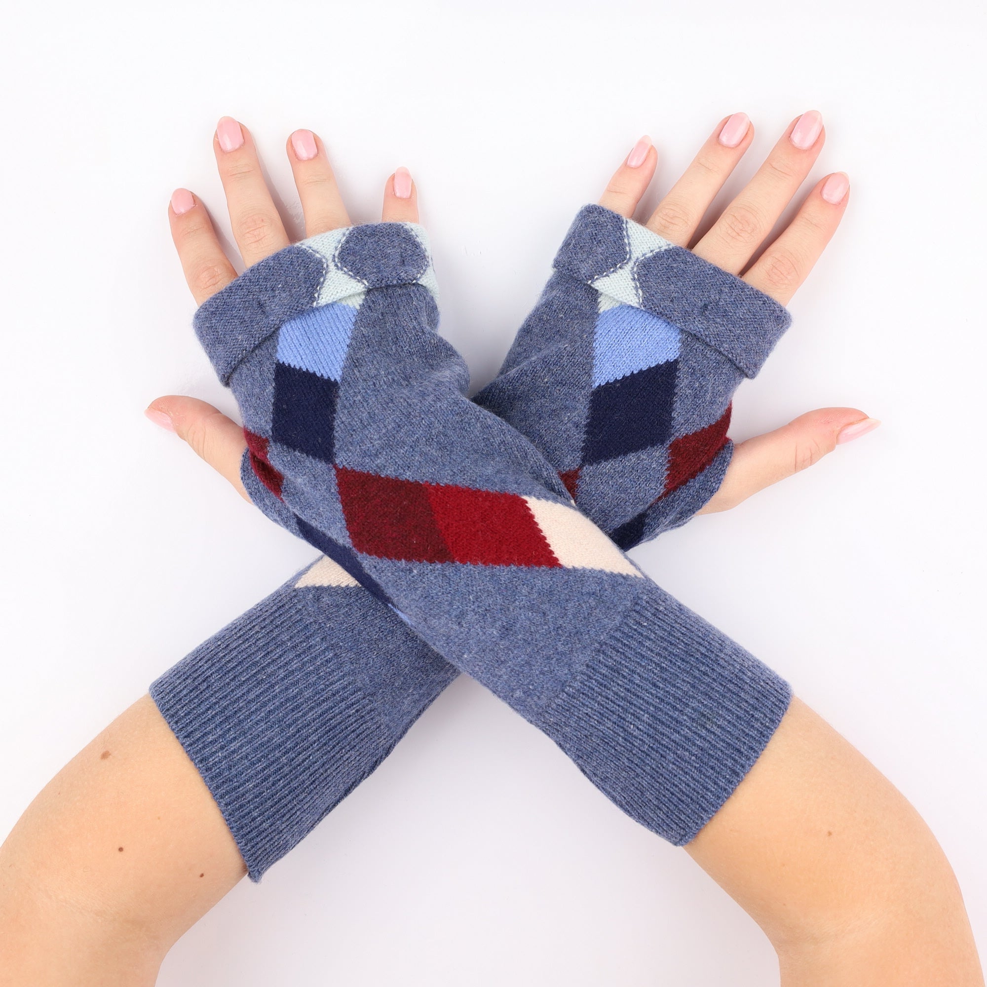 Airforce Blue Diamond Fingerless Gloves