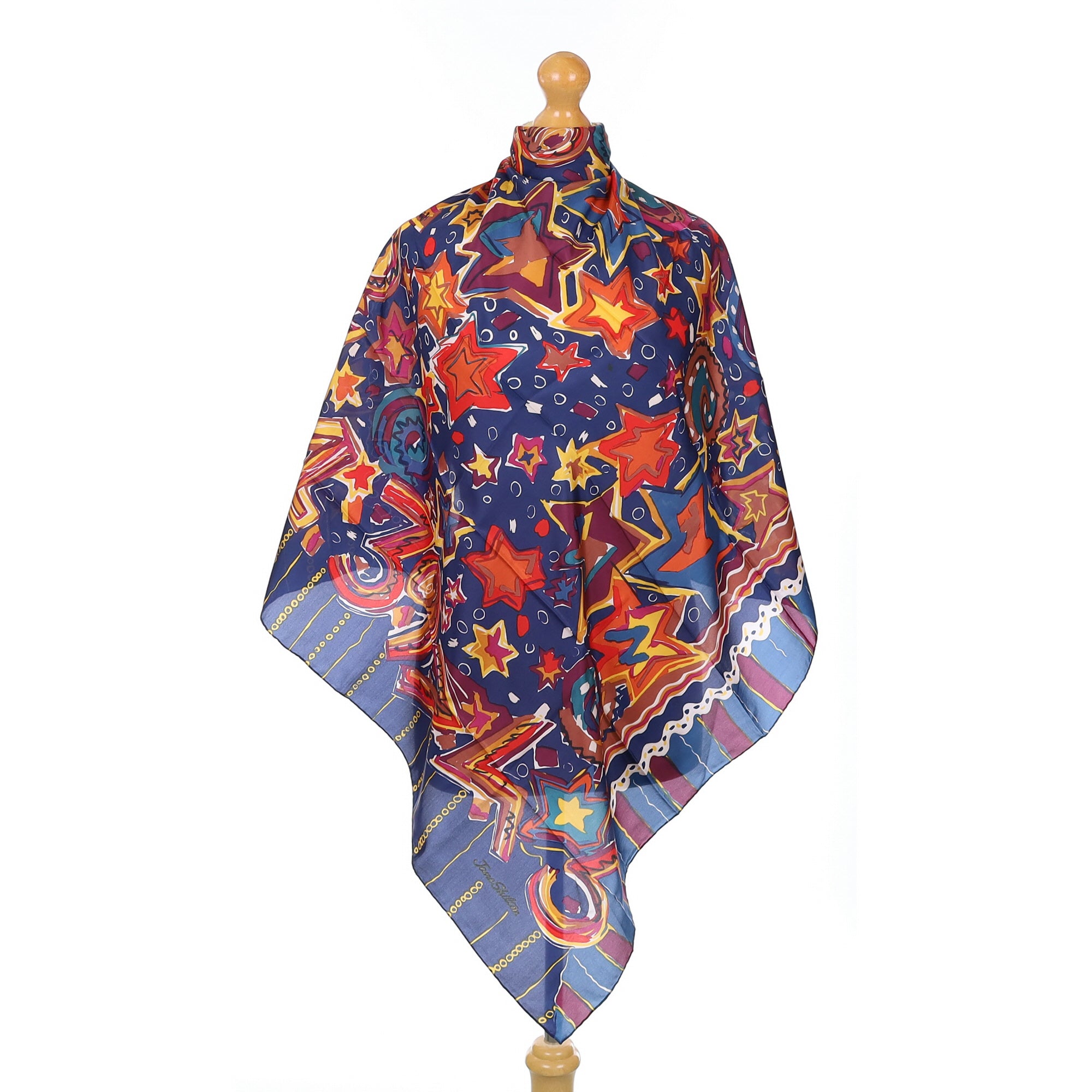 Jane Shilton Blue Star Patterned Vintage Silk Scarf