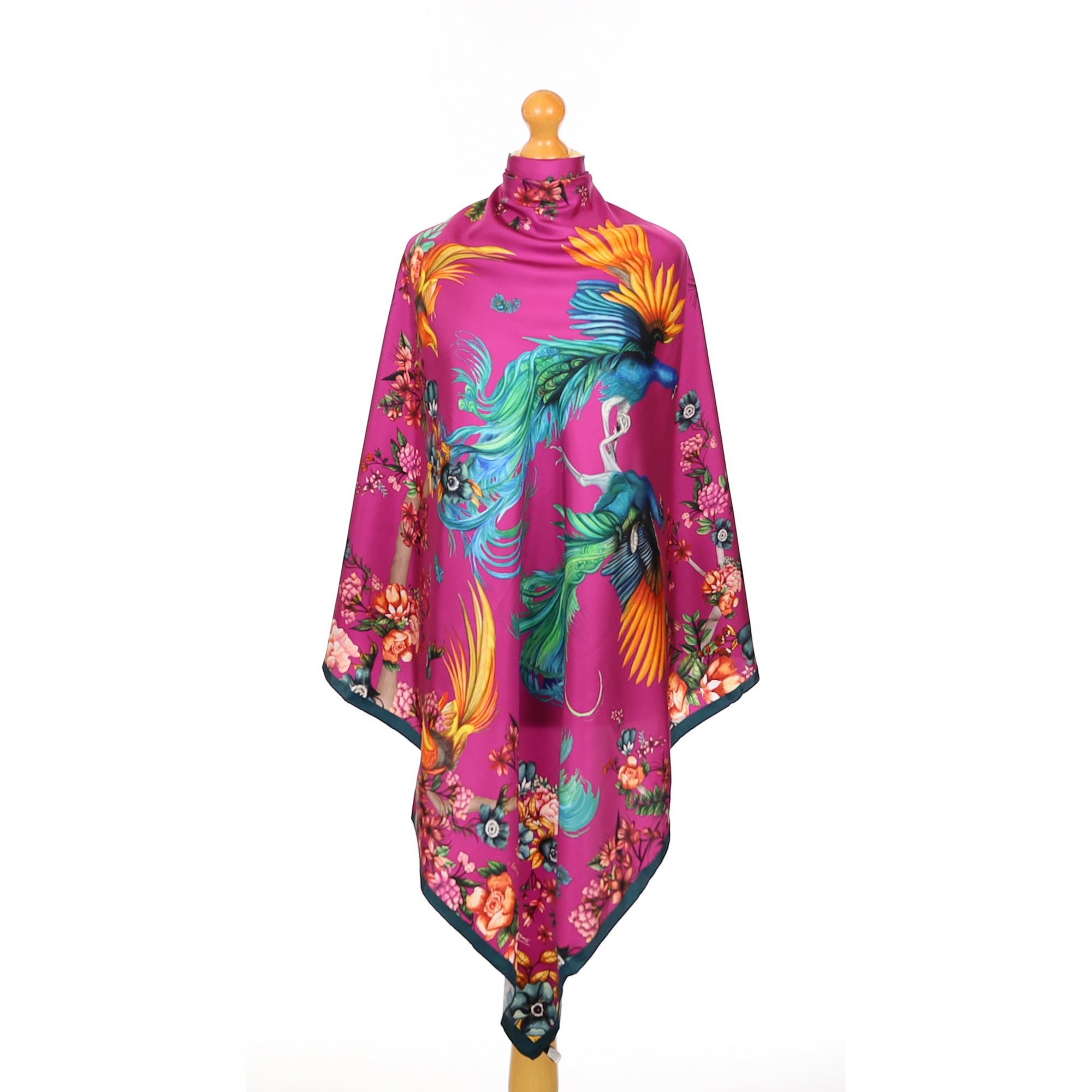 Brand New Clare Haggas Pink Peacock Theme Silk Scarf
