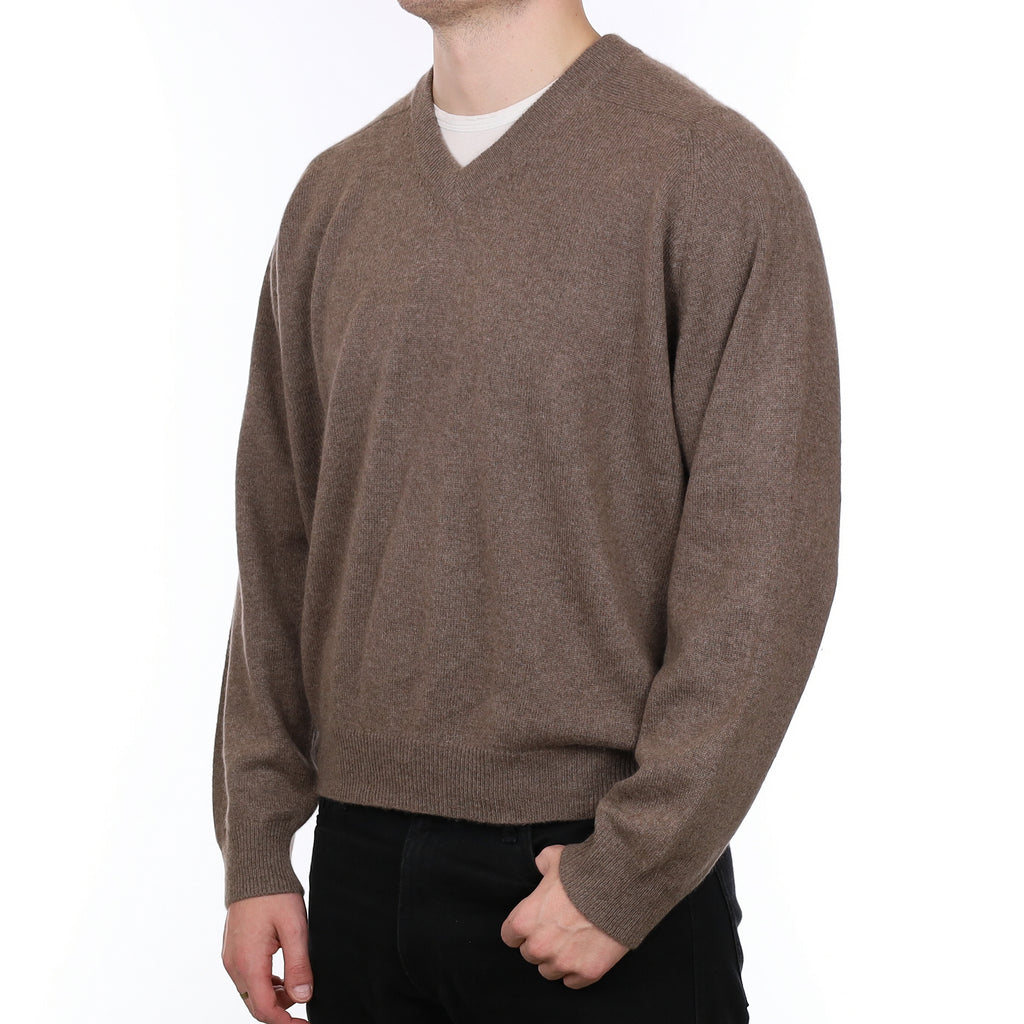 Men’s Mocha Brown Cashmere V Neck Jumper XXL