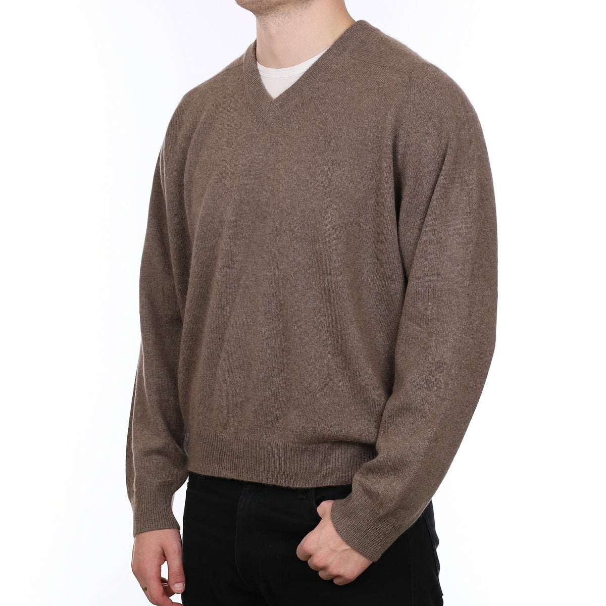Men’s Mocha Brown Cashmere V Neck Jumper XXL