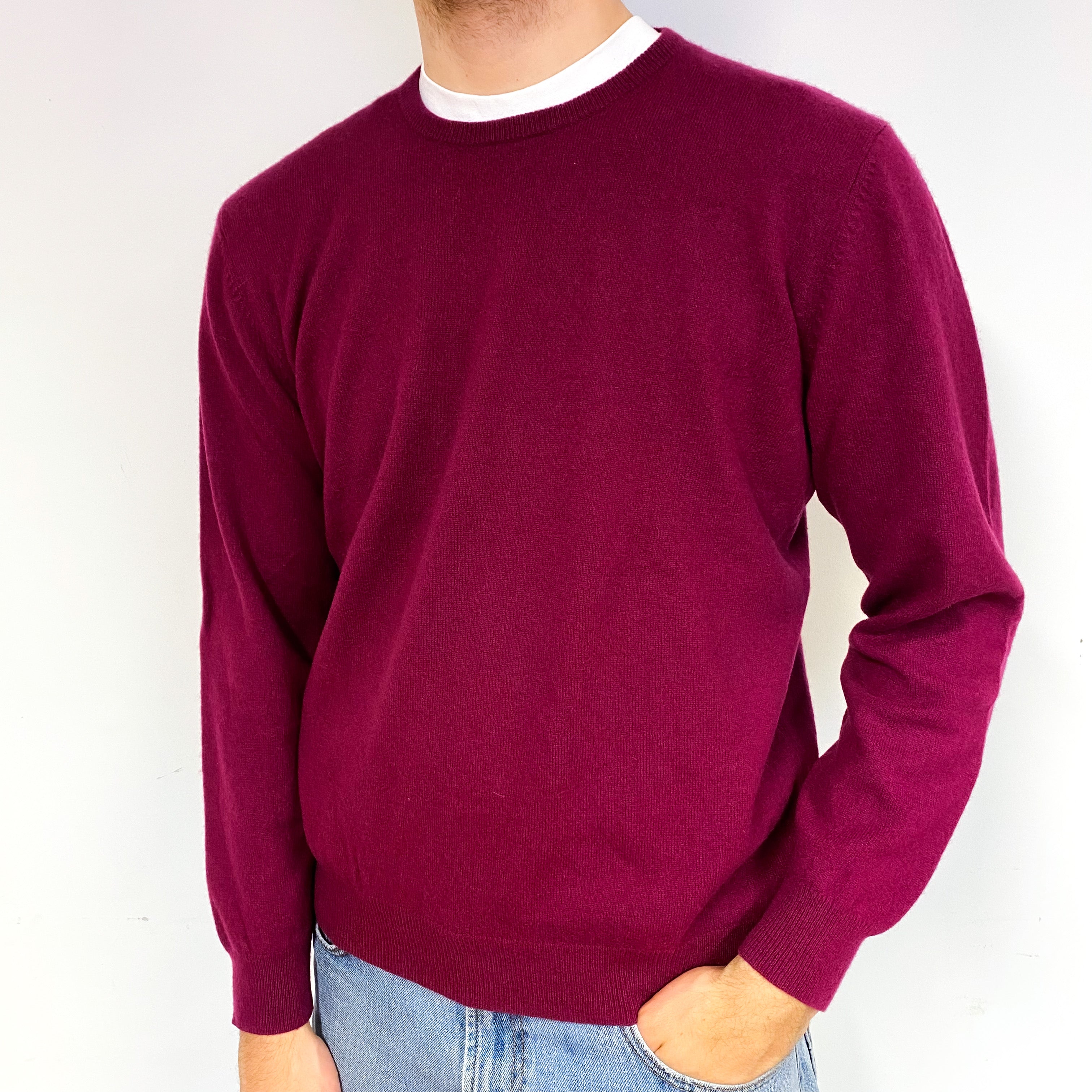 Men's Cherry Pink Cashmere Crew Neck Jumper Large
