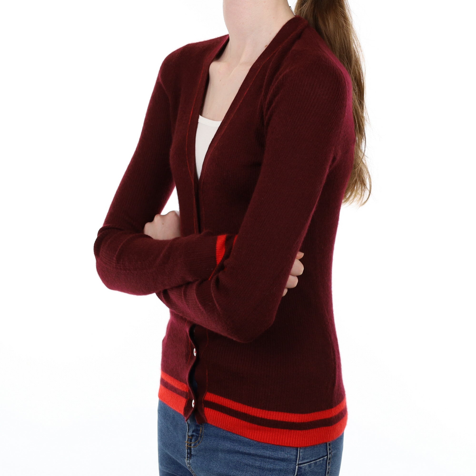 La Ligne Wine Red Cashmere V Neck Cardigan Extra Small