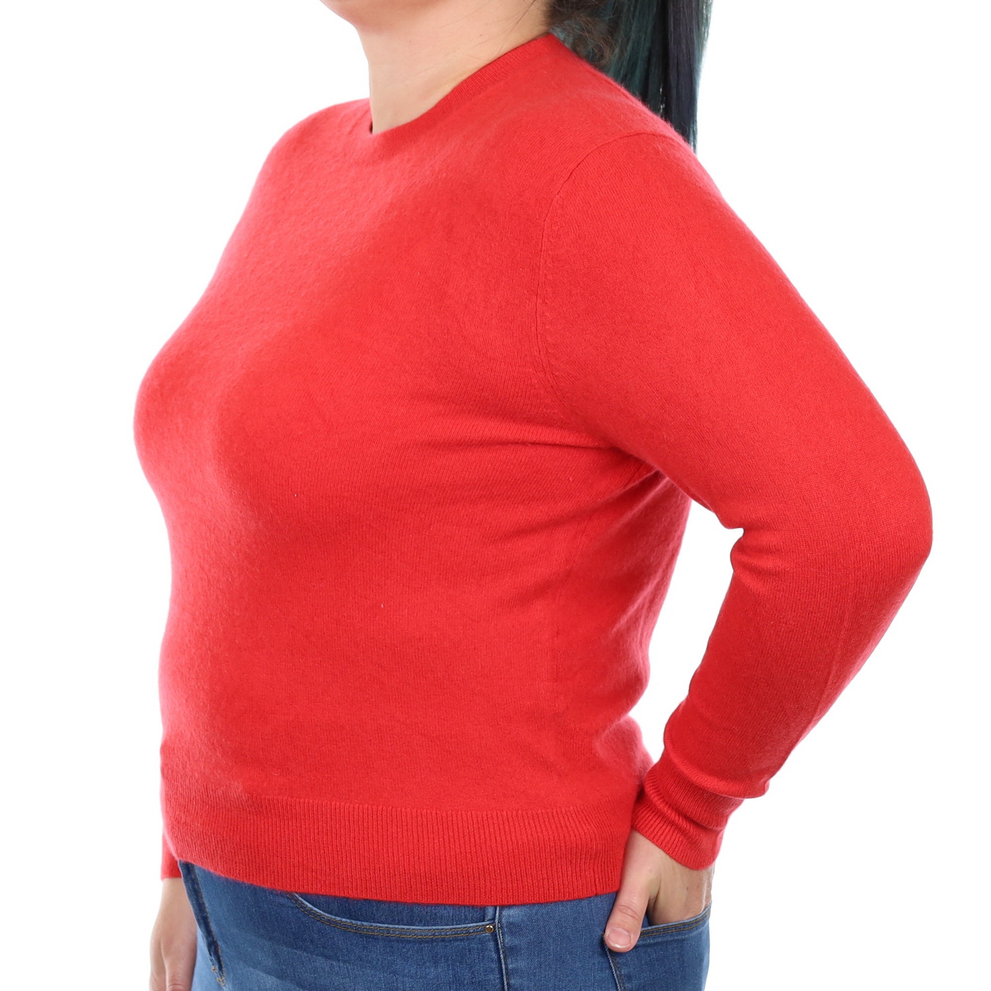 Vermillion Red Cashmere Crew Neck Jumper Large