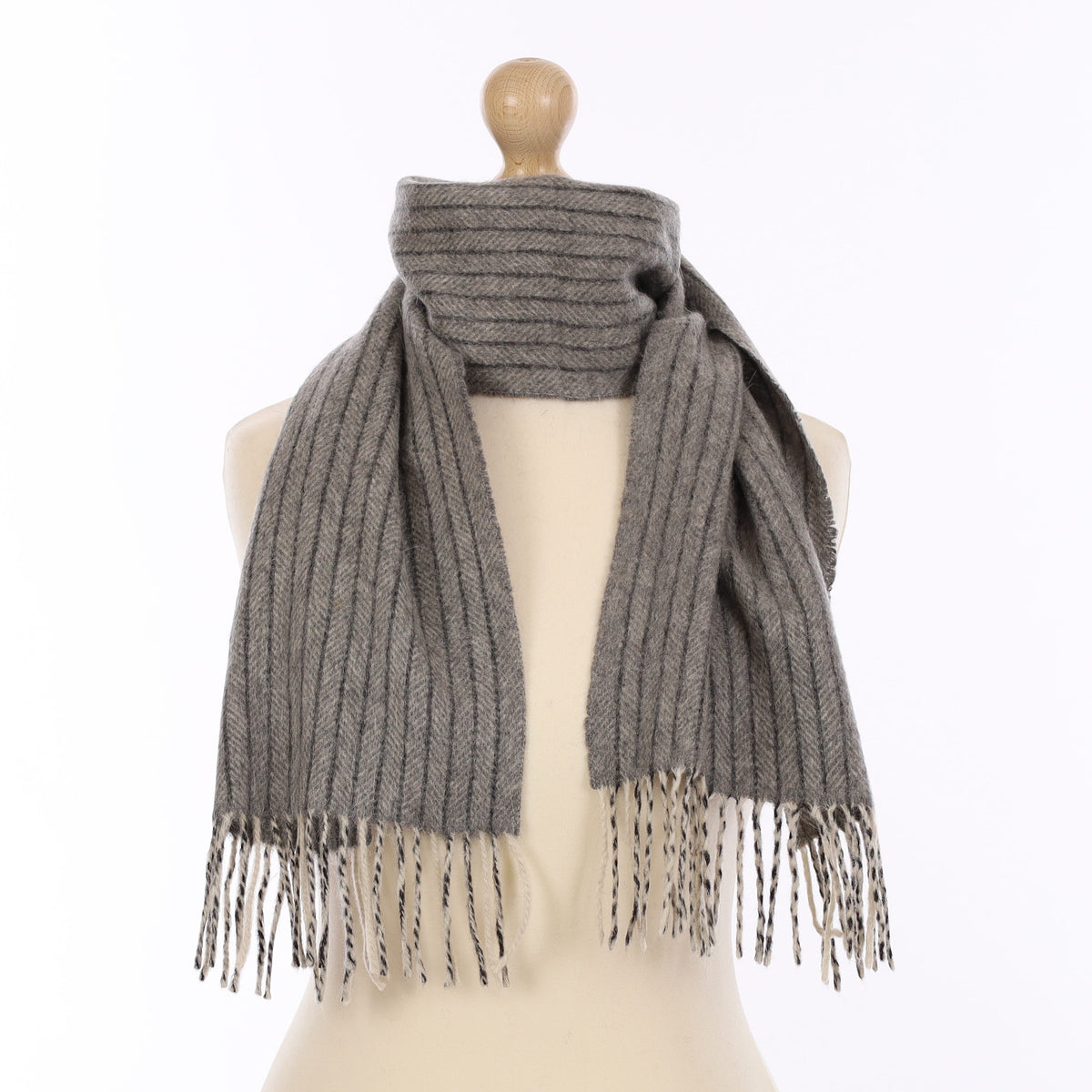 Slate Grey Pinstriped Cashmere Woven Scarf