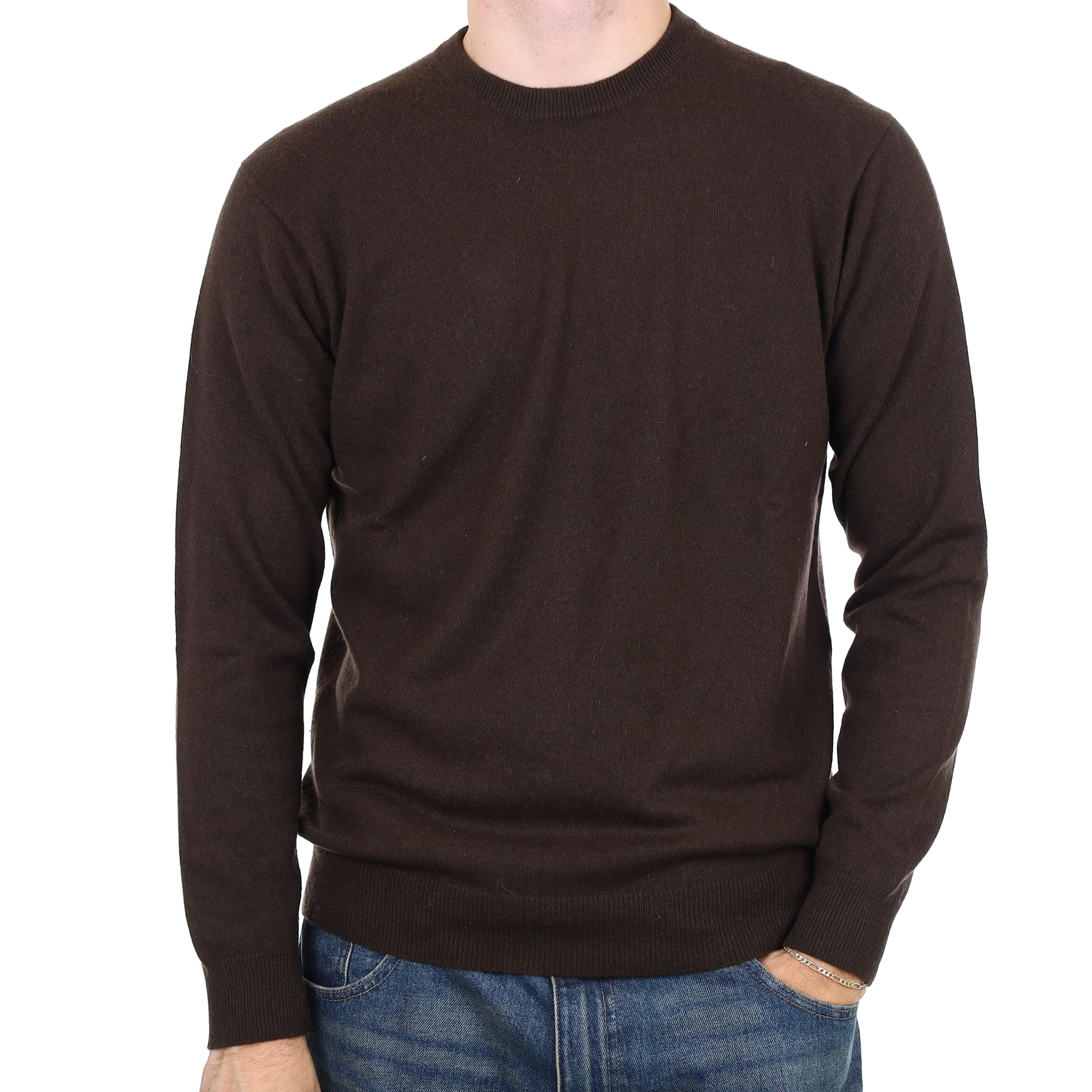 Men’s Chocolate Brown Cashmere Crew Neck Jumper Medium