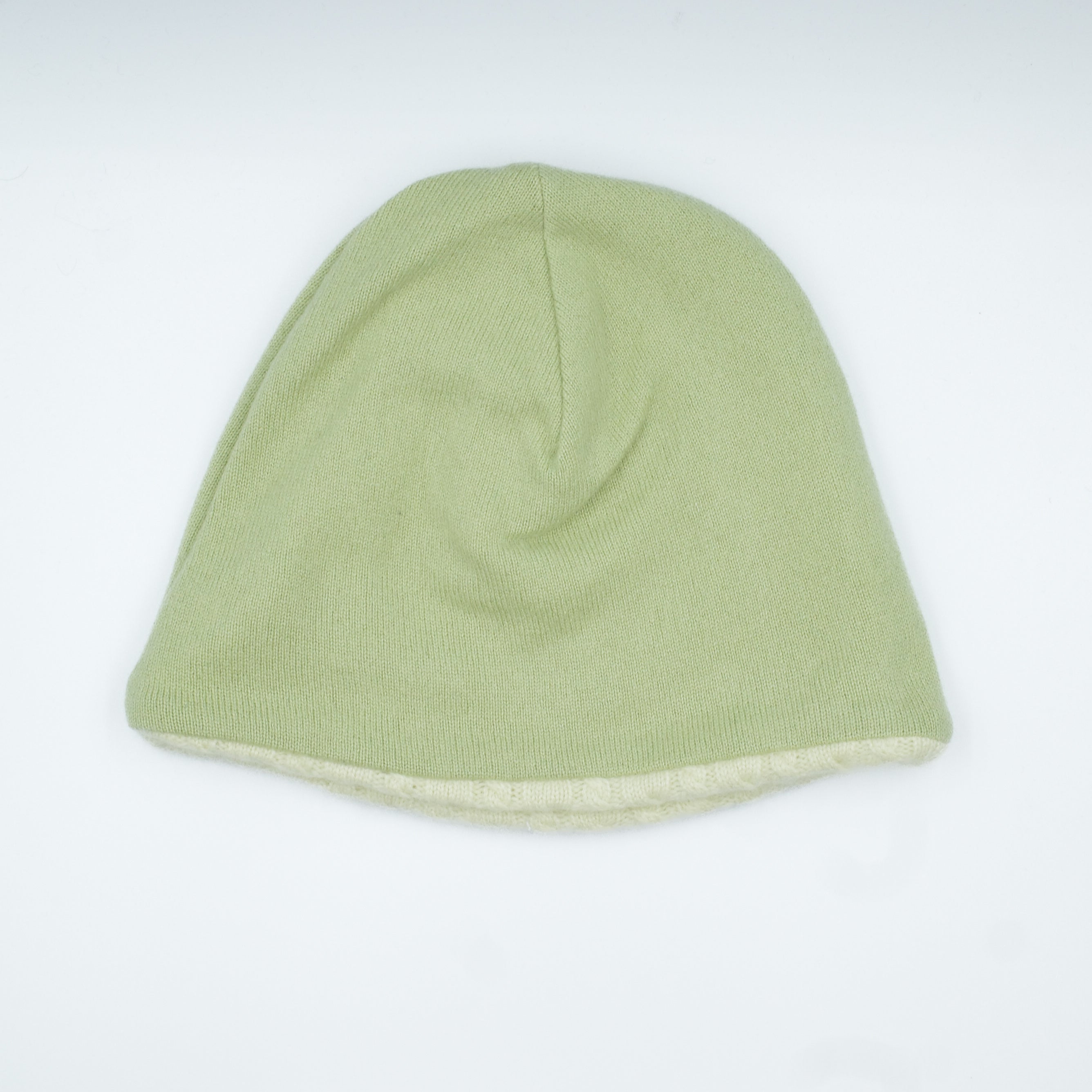 Olive and Pistschio Green Cable Cashmere Beanie Hat