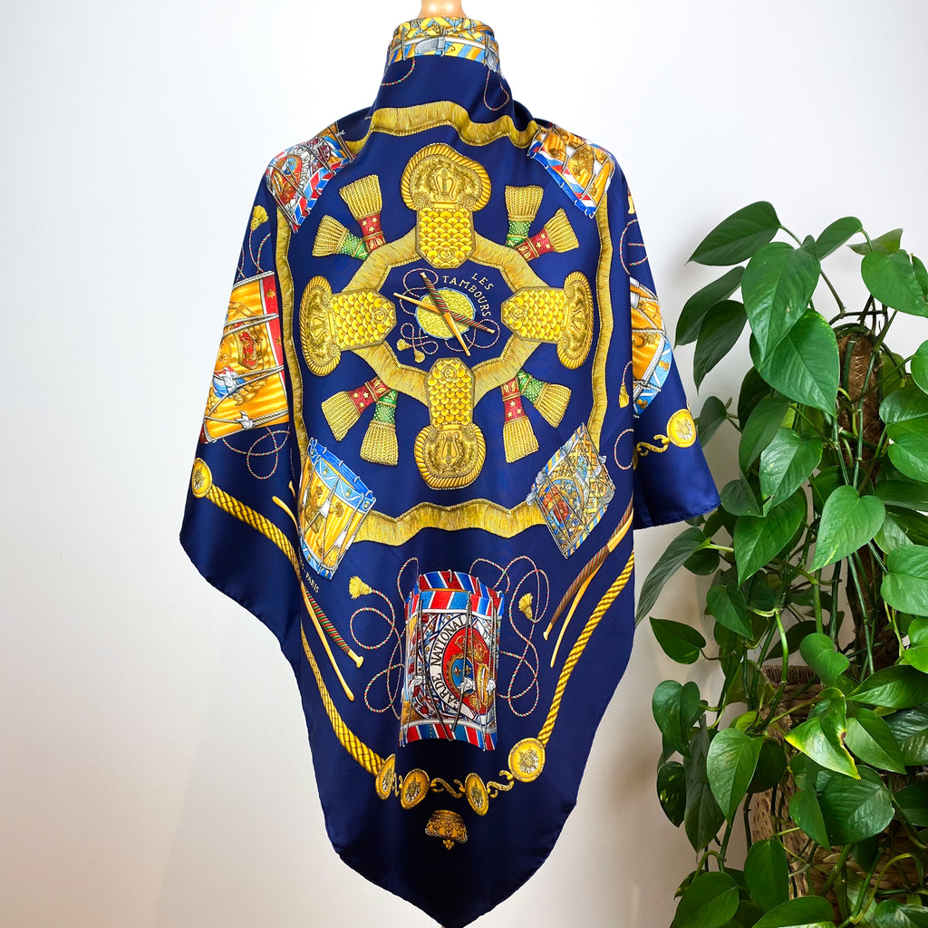 Immaculate Boxed Hermes Les Tambours Vintage Silk Scarf
