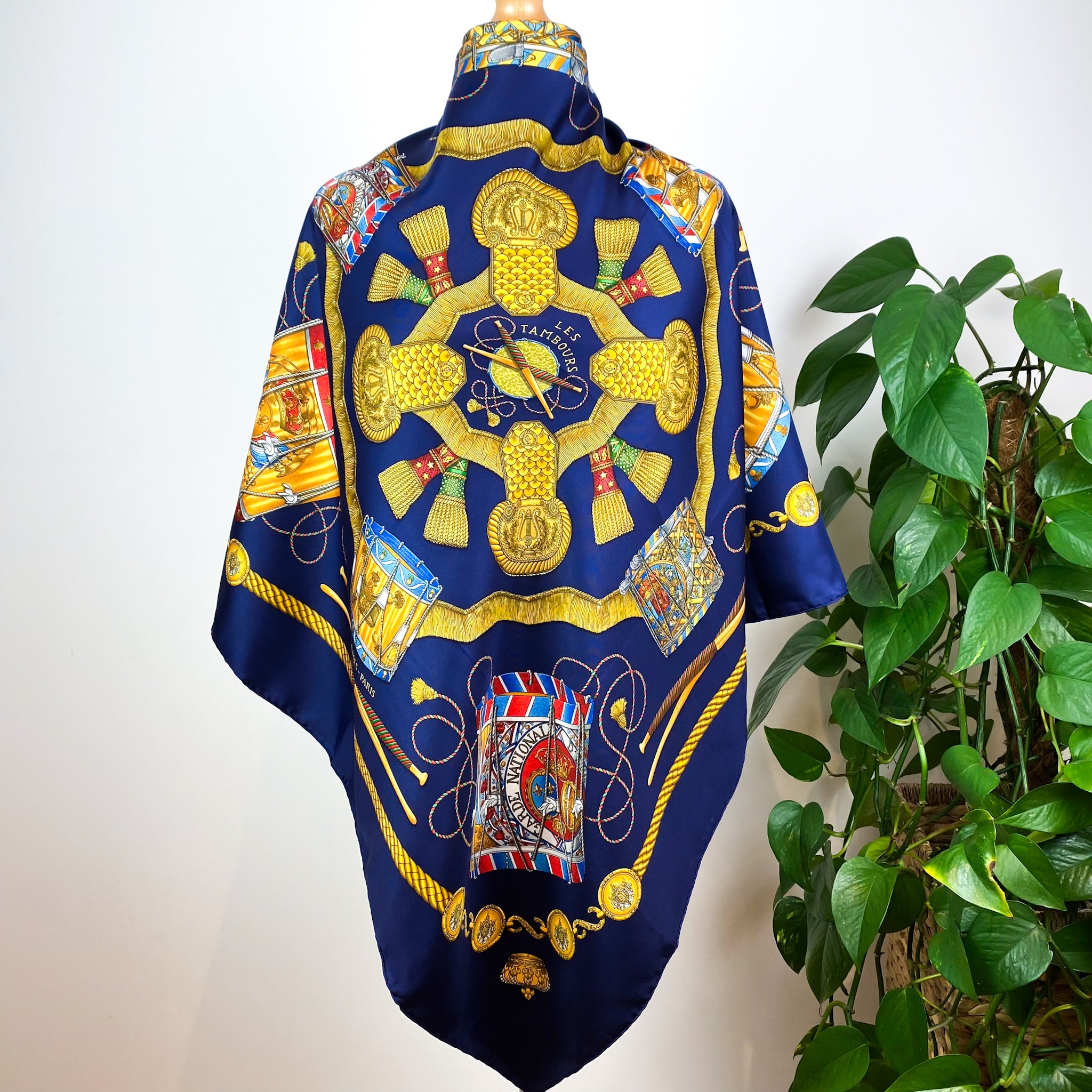 Immaculate Boxed Hermes Les Tambours Vintage Silk Scarf