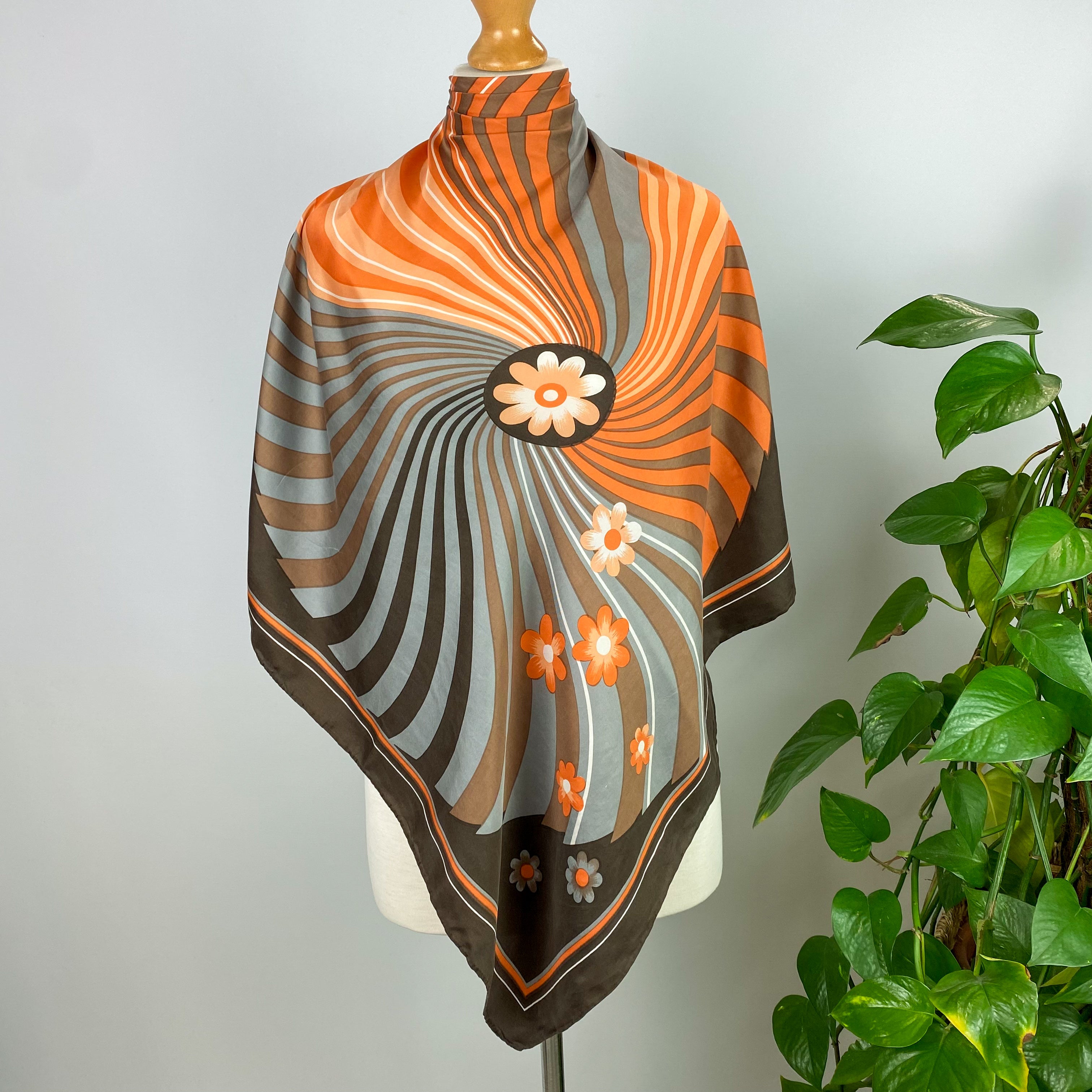 Orange and Brown Swirl Vintage Silk Scarf