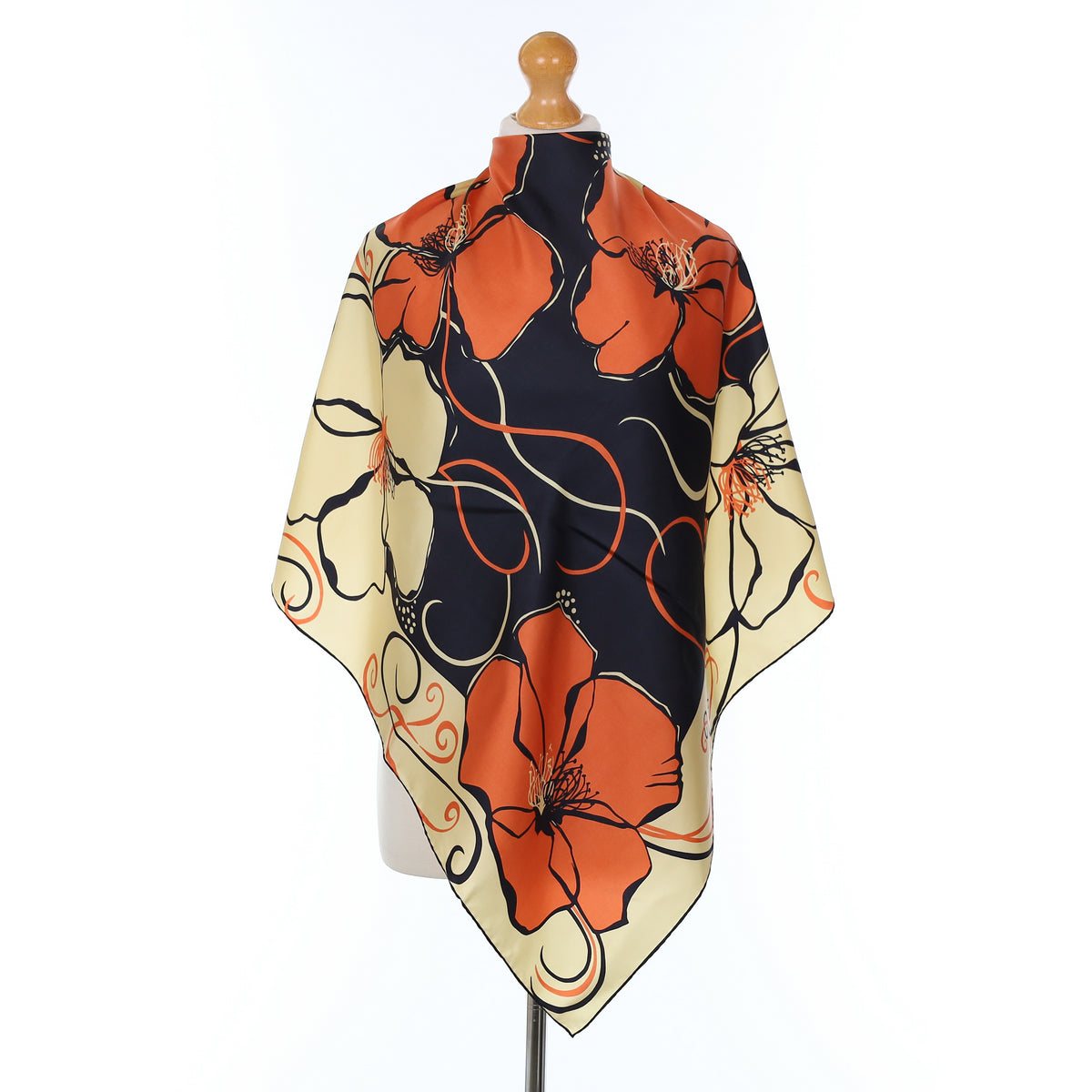 Brand New Red And Beige Floral Silk Scarf
