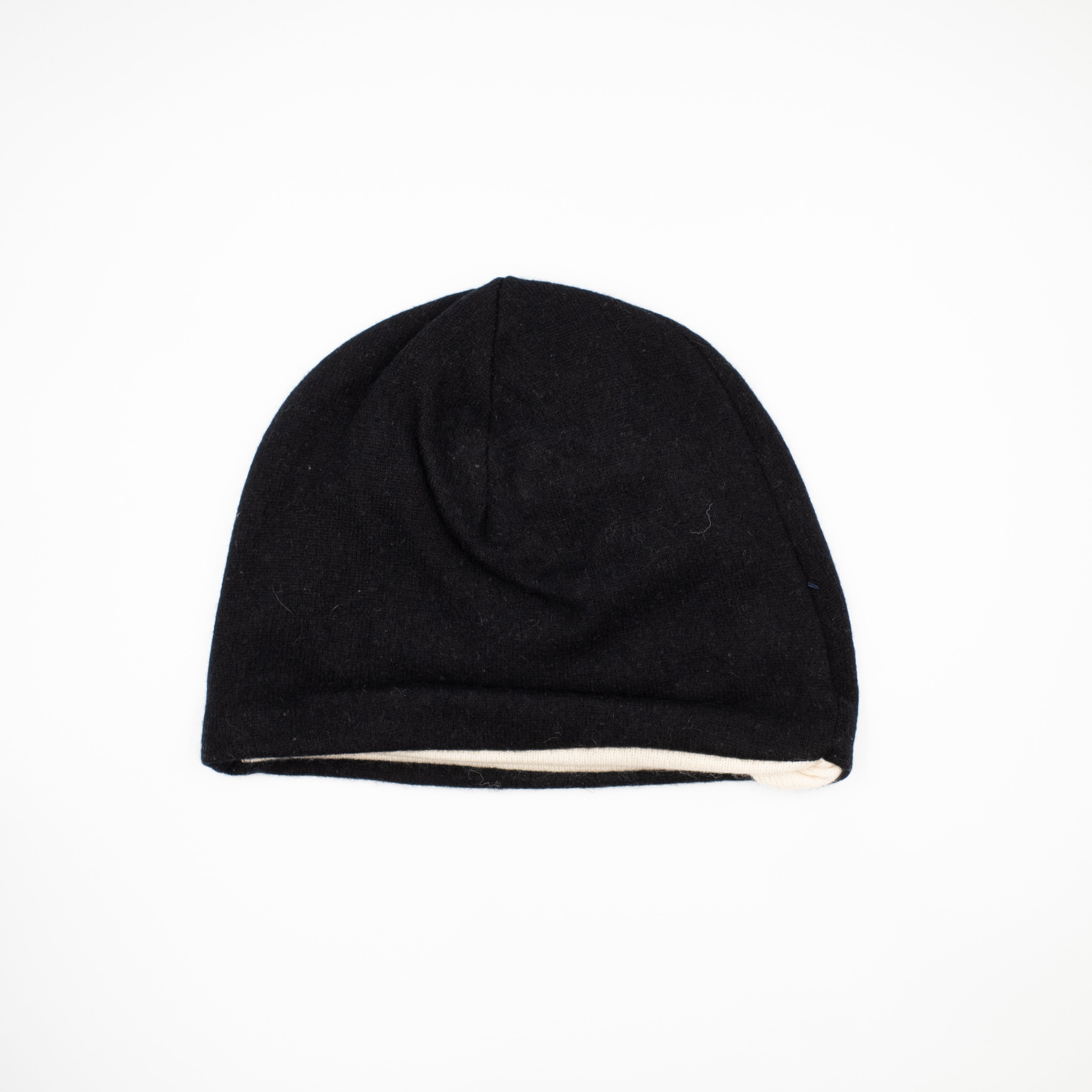 Black and Cream Cashmere Beanie Hat