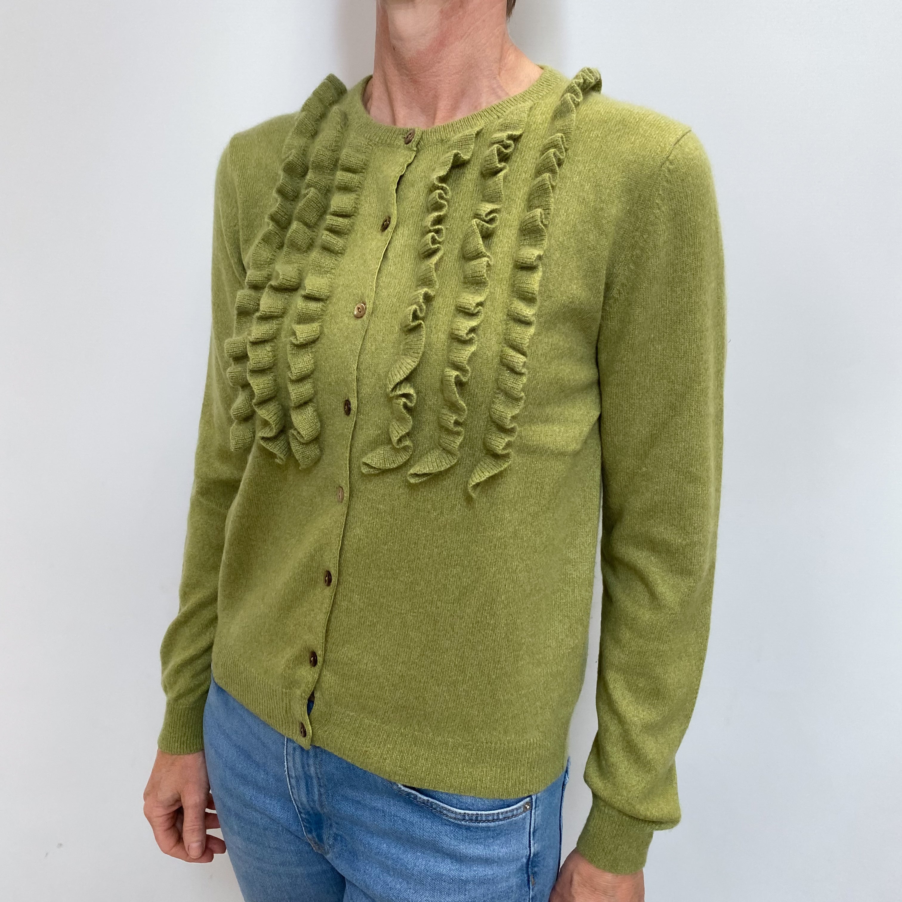 Moss Green Cashmere Crew Neck Cardigan Small