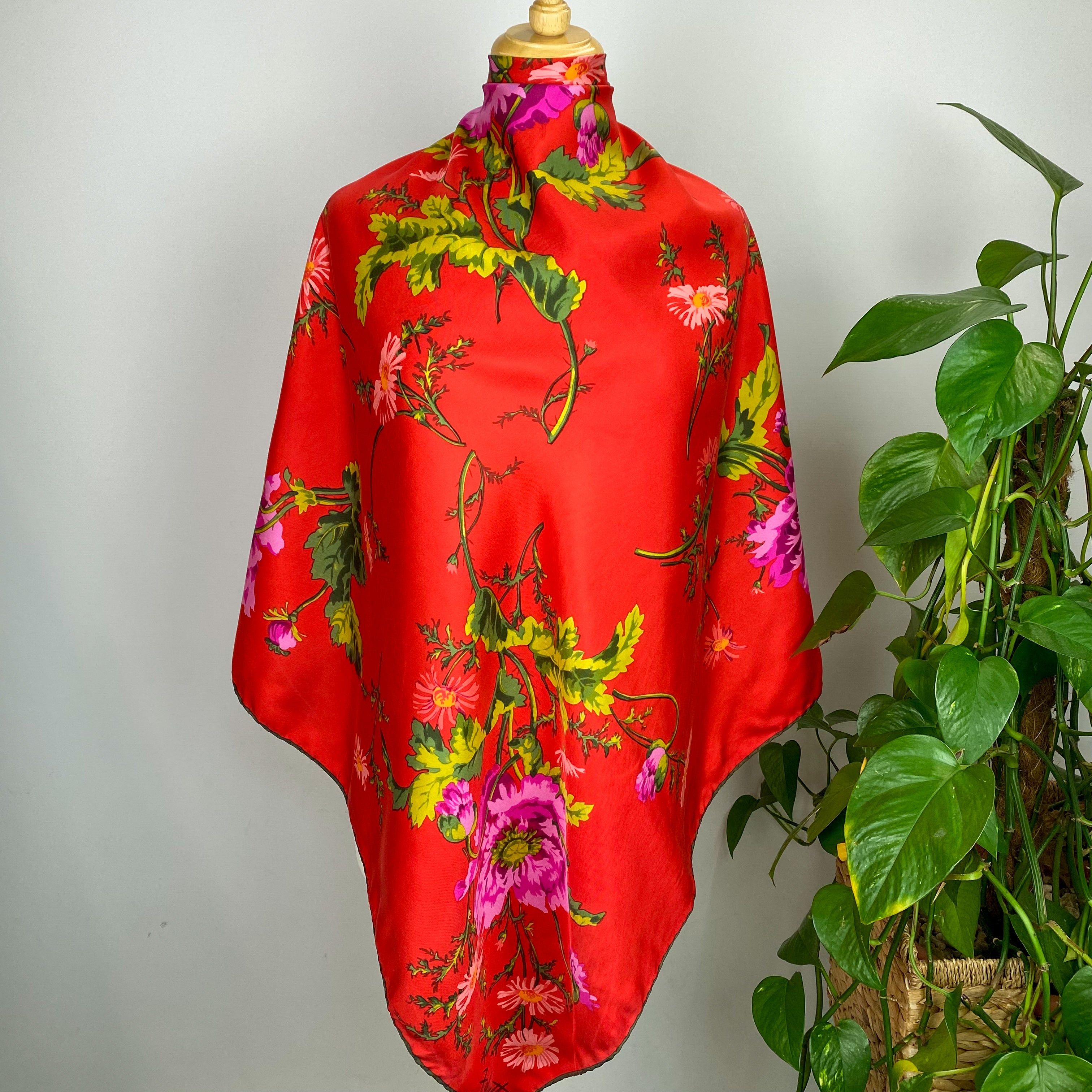 Red Floral Falconetto Silk Scarf