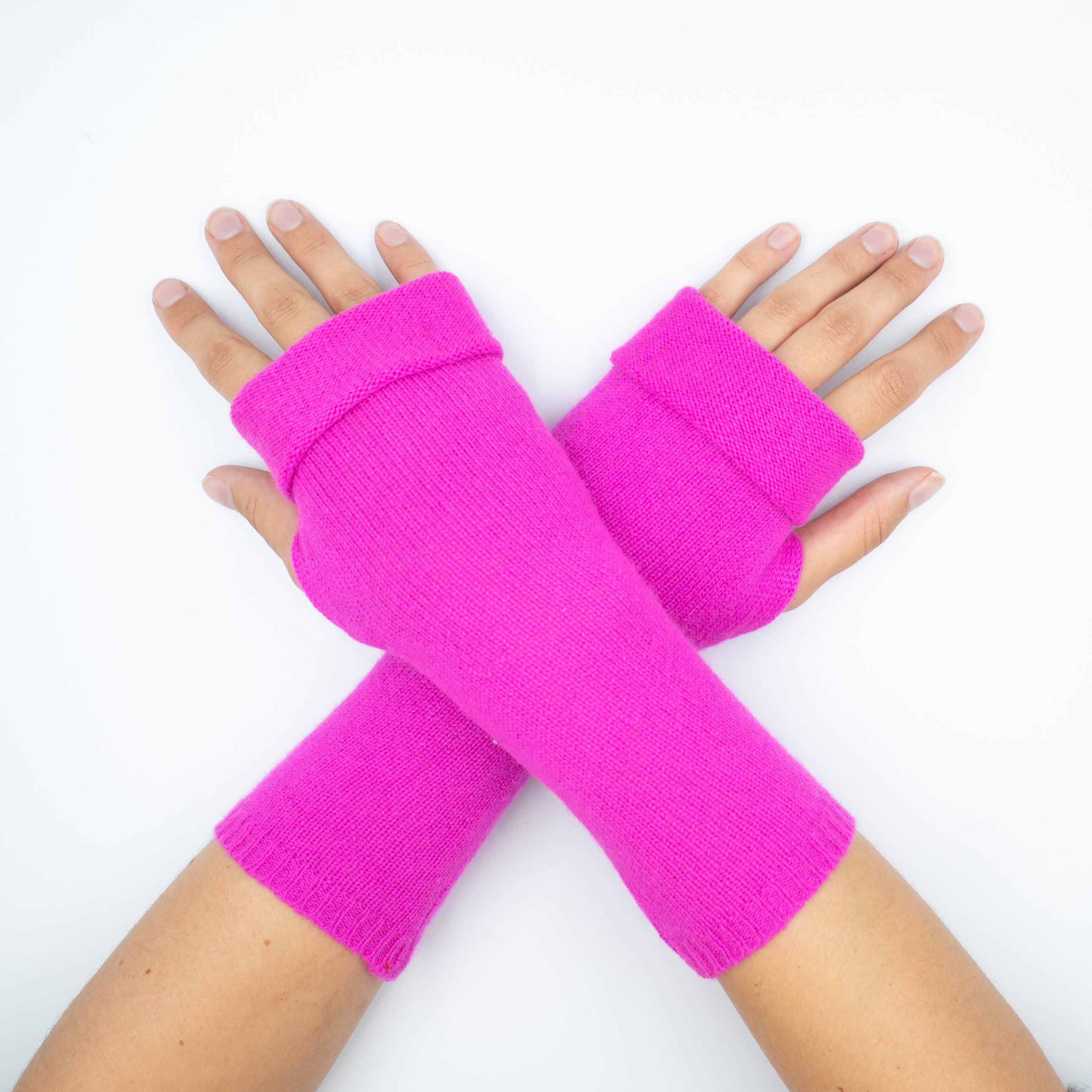 Neon Pink Cashmere Fingerless Gloves
