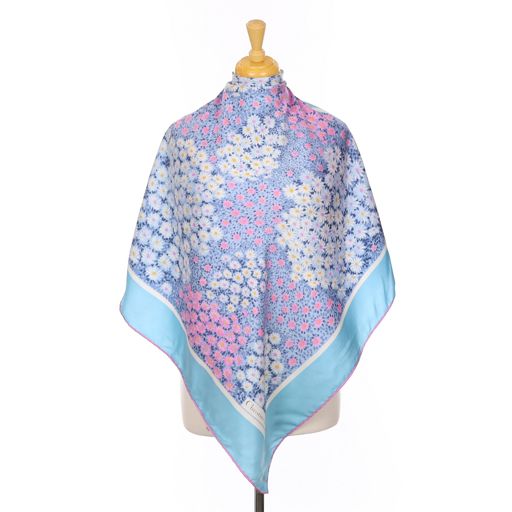 Christian Dior Blue Floral Vintage Silk Scarf