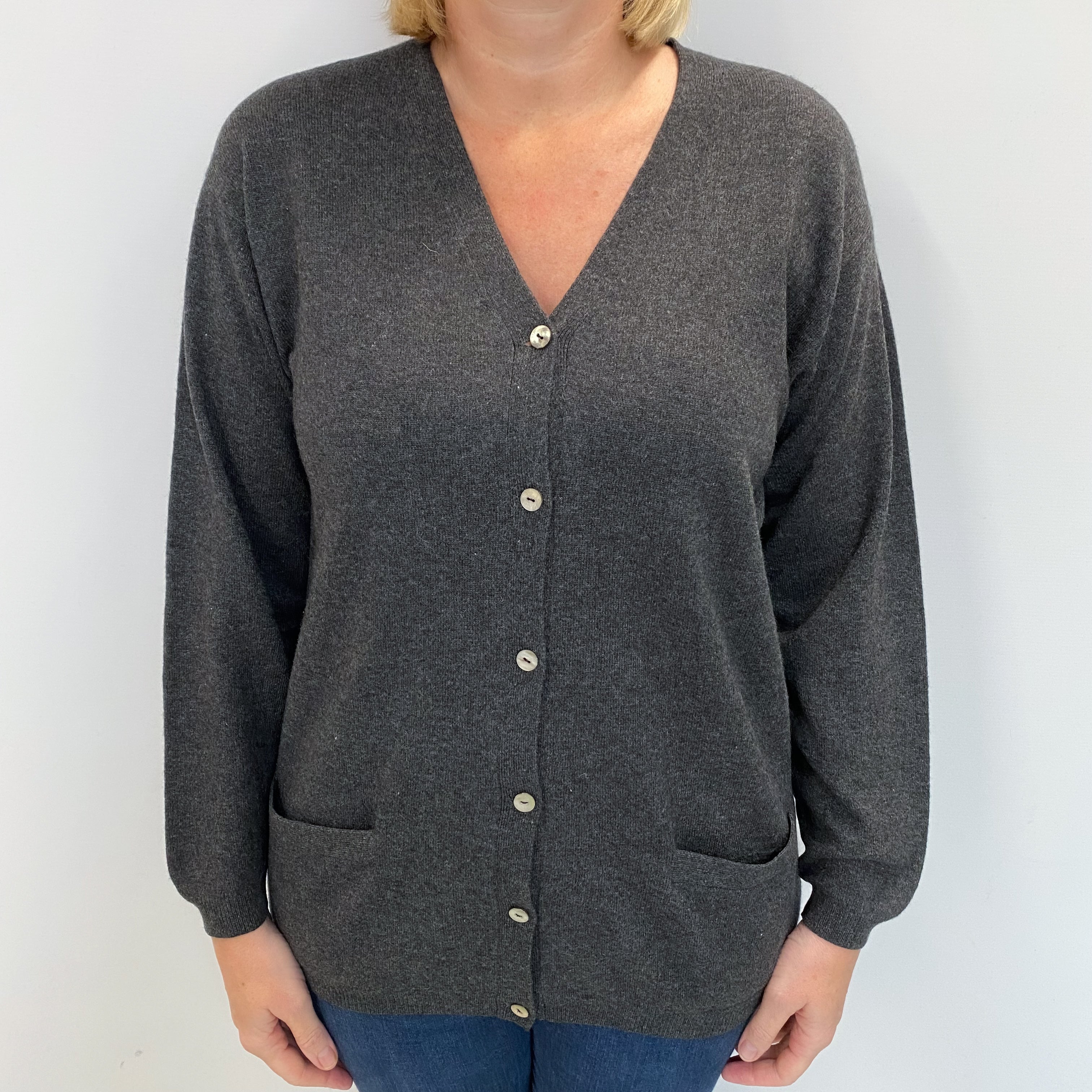 Slate Grey Cashmere V Neck Cardigan Large