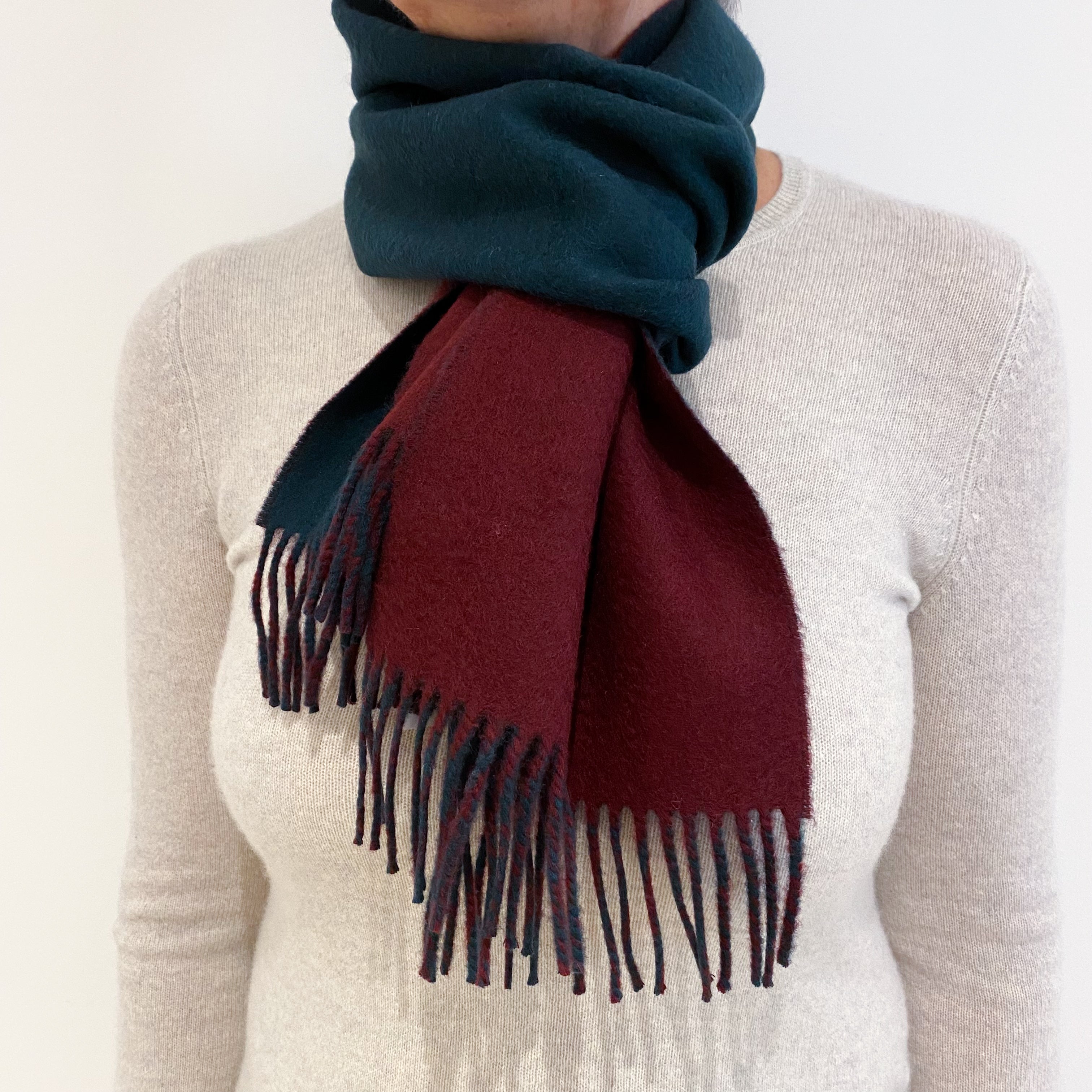 Brand New Scottish Forest Green and Burgundy Woven Cashmere Scarf