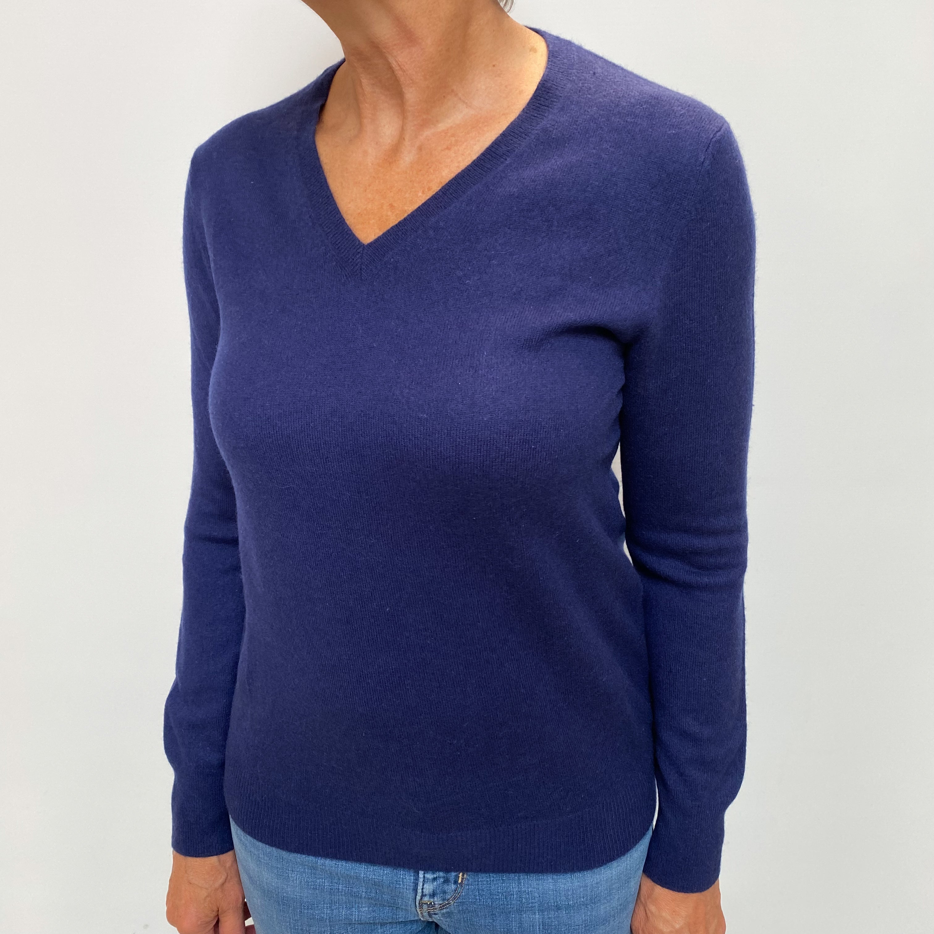 French Navy Cashmere V Neck Jumper Medium