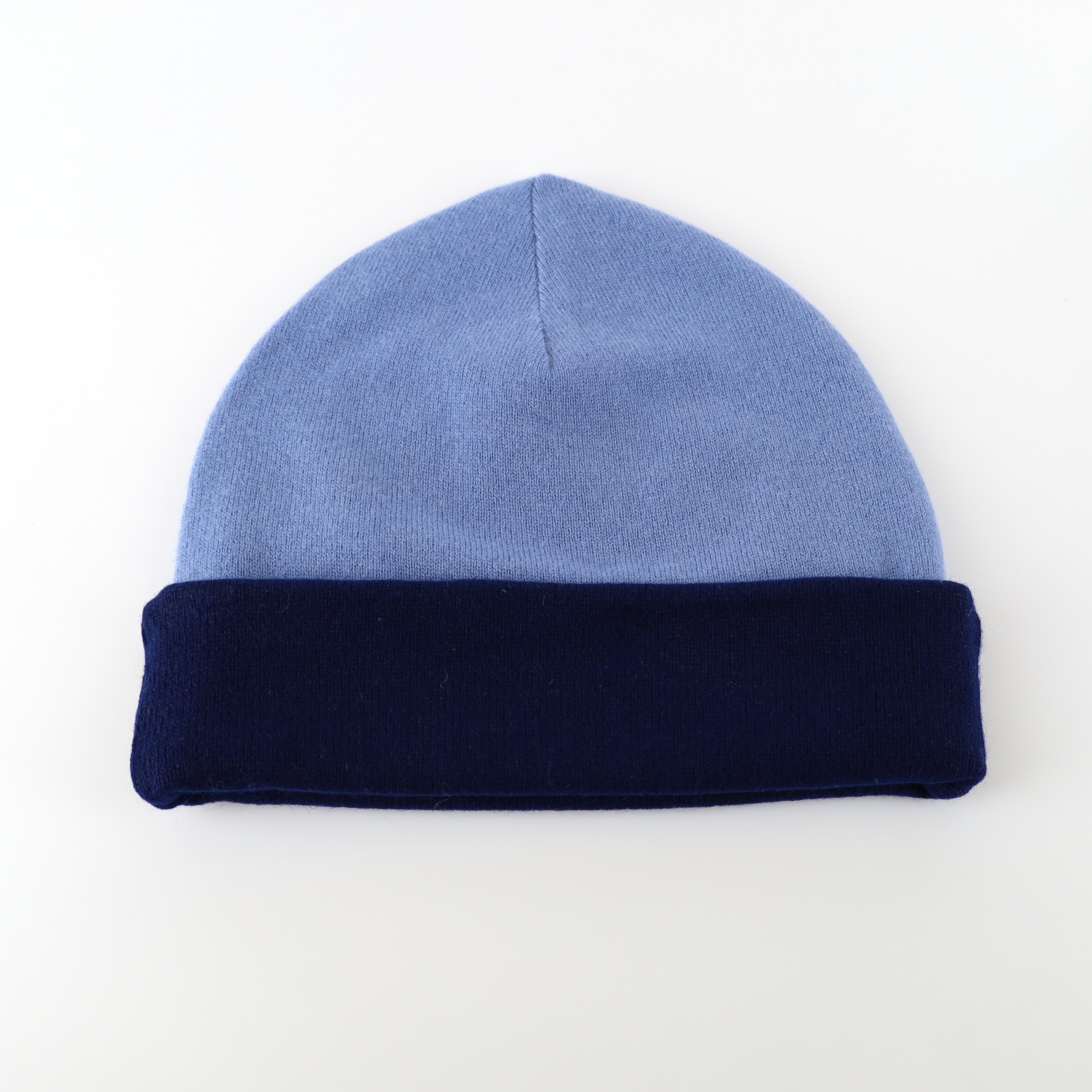Navy and Dusty Blue Reversible Cashmere Beanie Hat