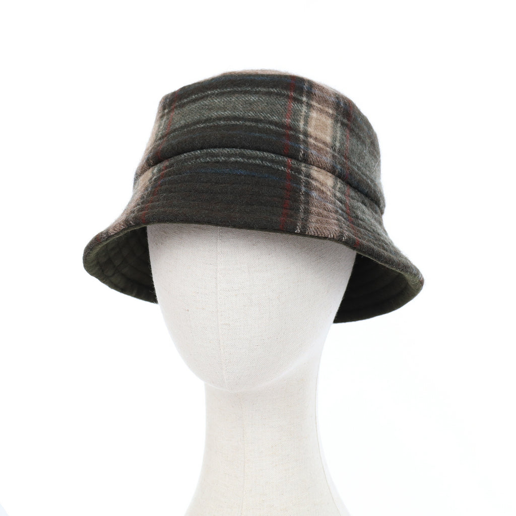 Brown Blue and Red Plaid Reversible Cashmere Bucket Hat Medium