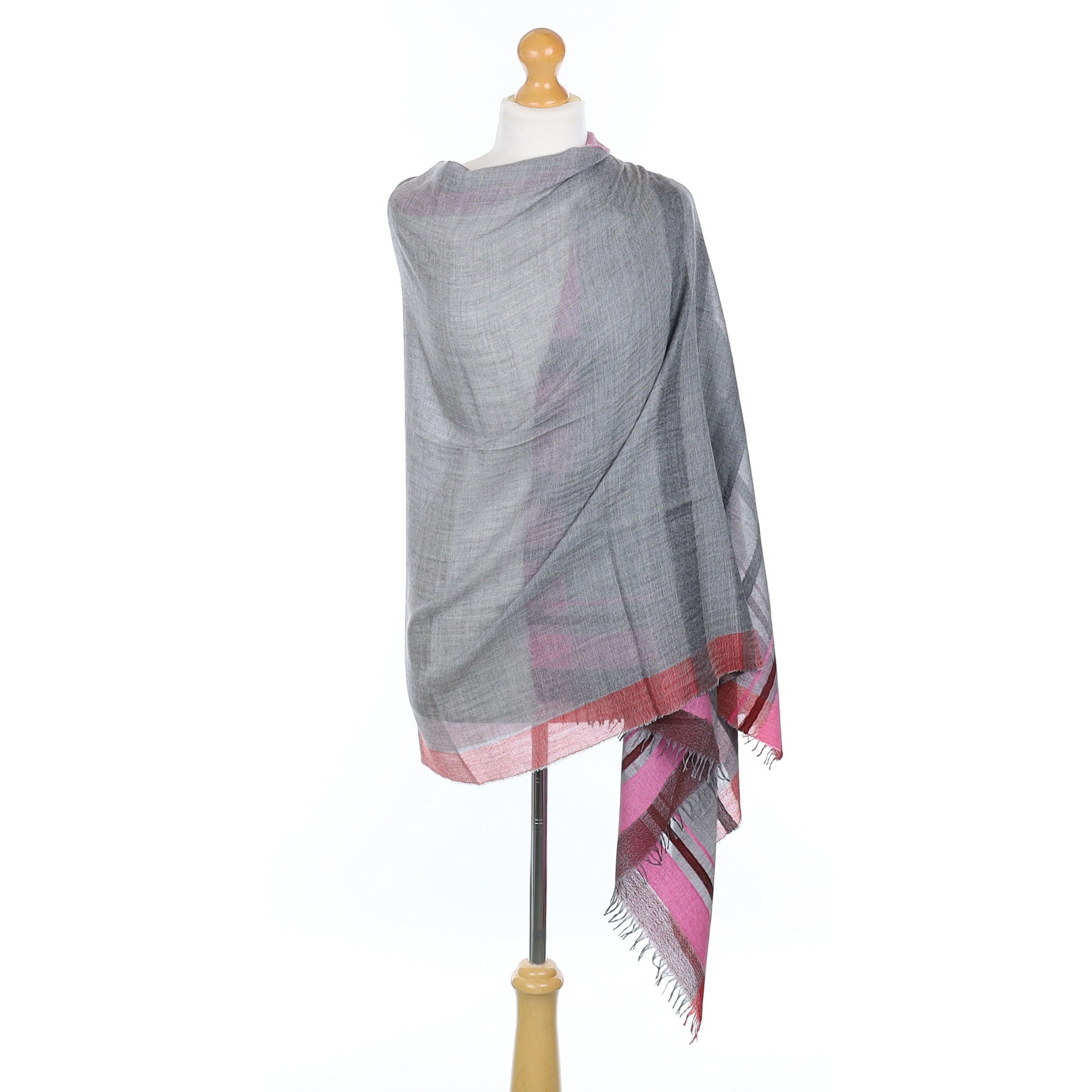 Scottish Begg & Co Ash Grey and Pink Fine Woven Cashmere & Silk Wrap