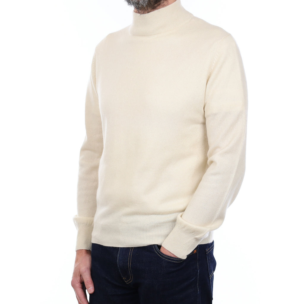 Men's Ivory Cashmere Collared Turtle Neck Jumper Small