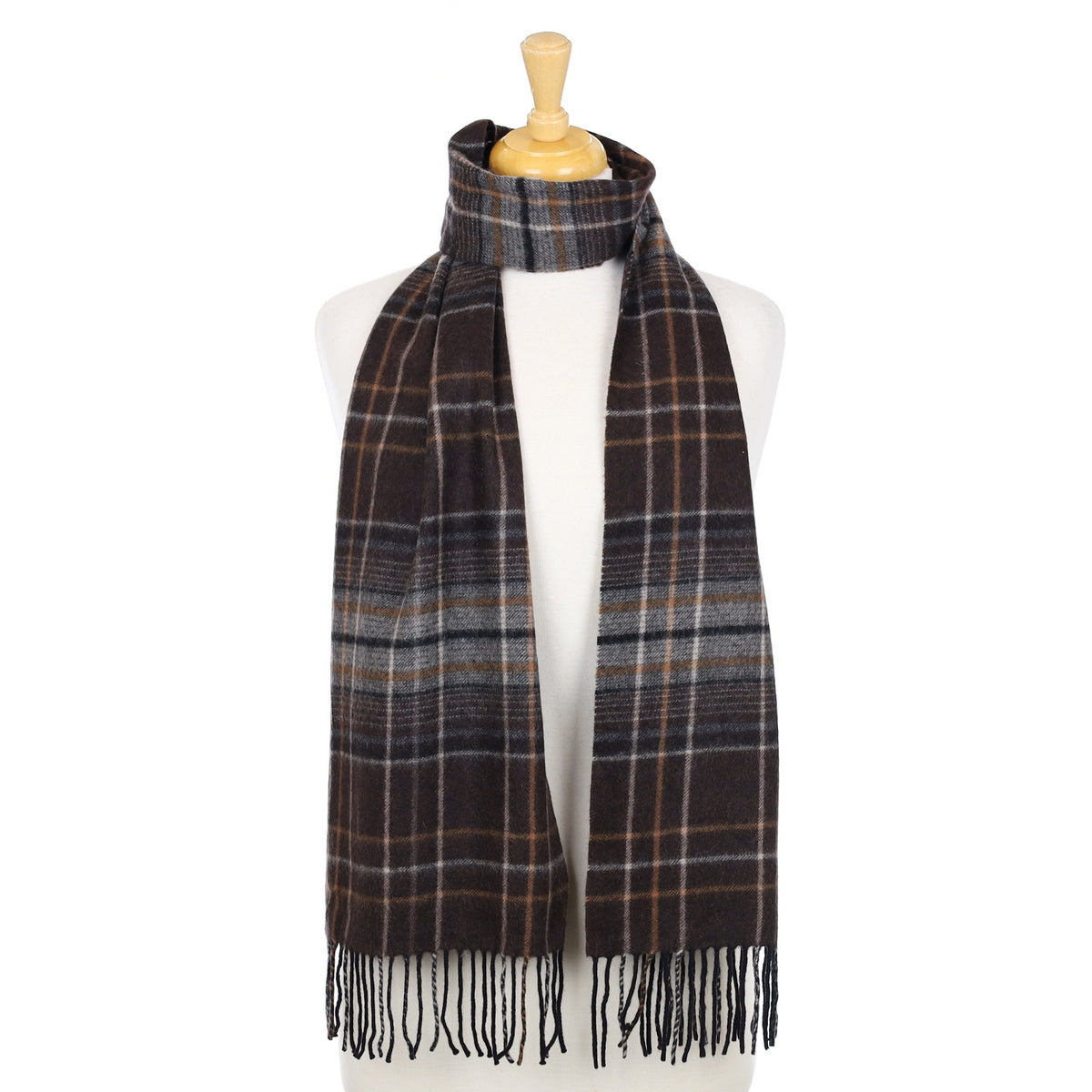 Bitter Chocolate Check Woven Cashmere Scarf