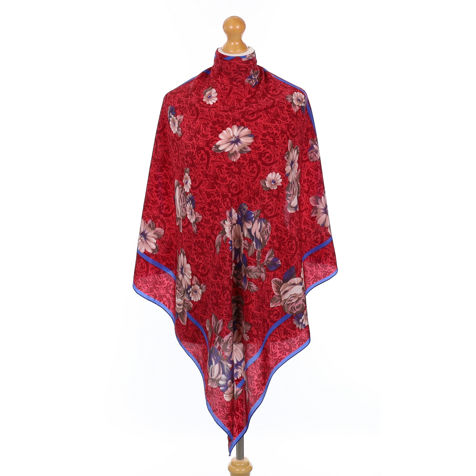 Josef Otten Burgundy Floral Silk Scarf