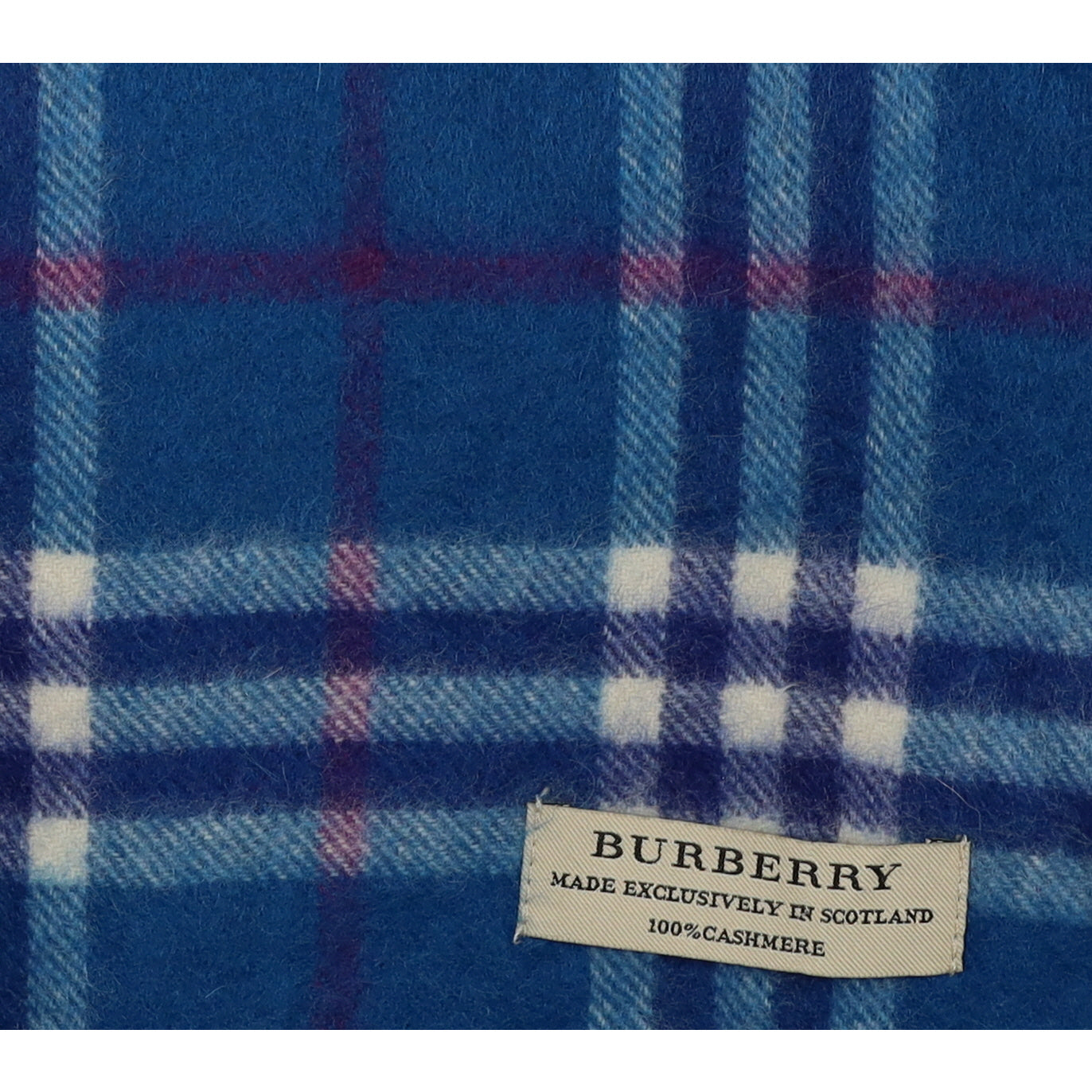 Burberry Peacock Blue Checked Fringed Cashmere Woven Scarf