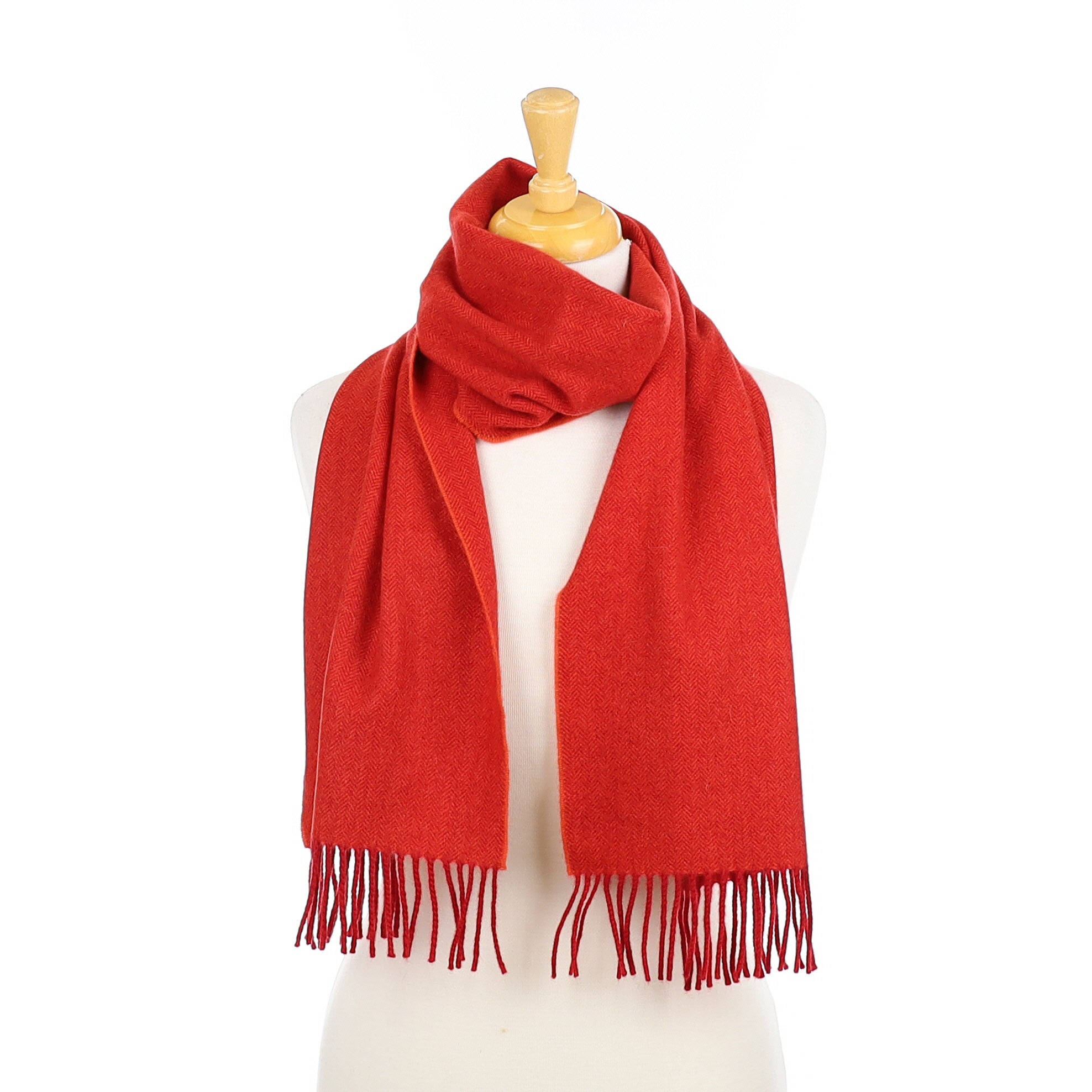 Orange and Red Herringbone Cashmere Woven Scarf
