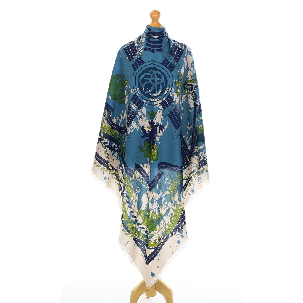 Brand New Boxed Hermès Imprimeur Fou Silk & Cashmere Shawl