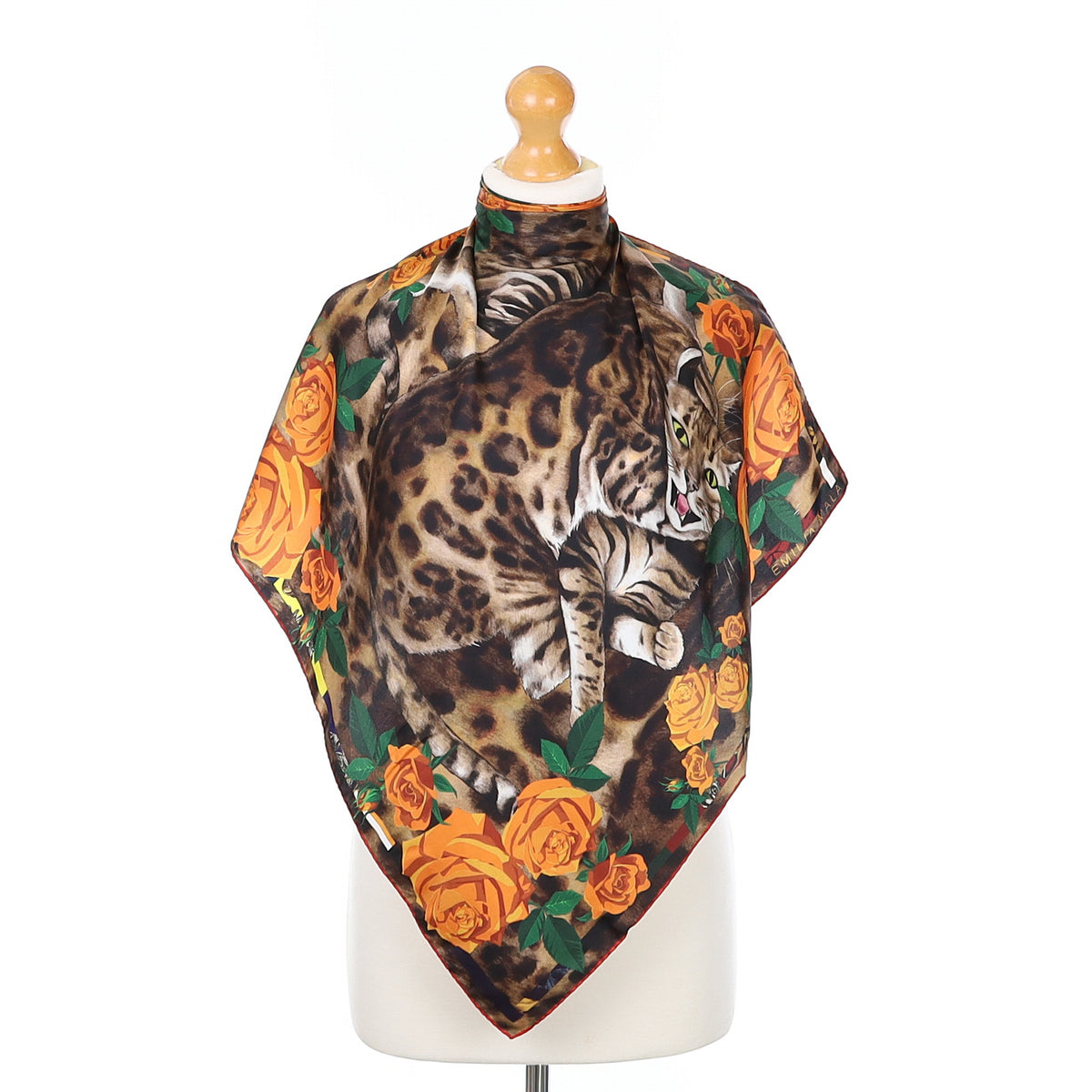 Emilia Mala Cat In Roses Silk Scarf
