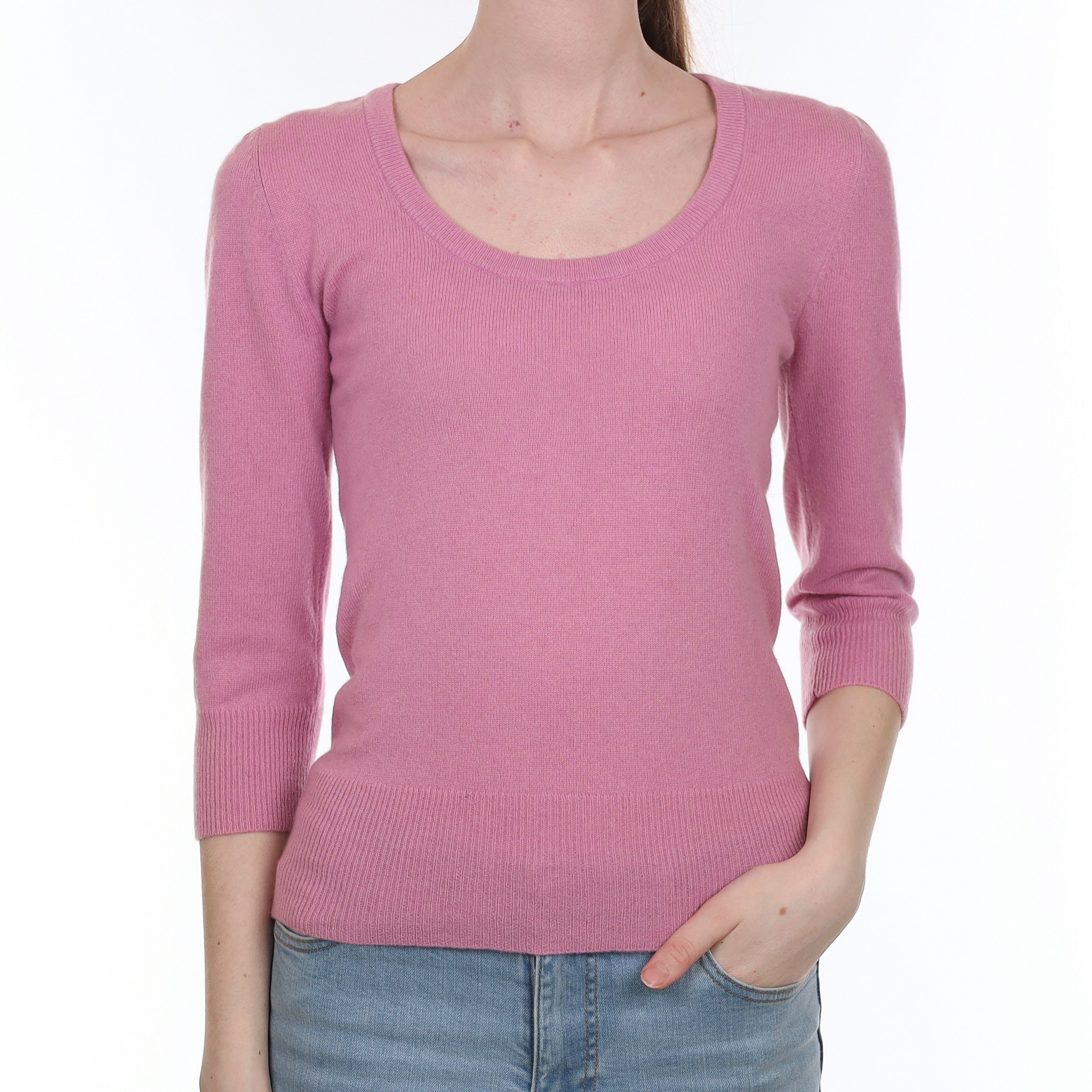 Fox Glove Pink Cashmere Scoop Neck Jumper Extra Small