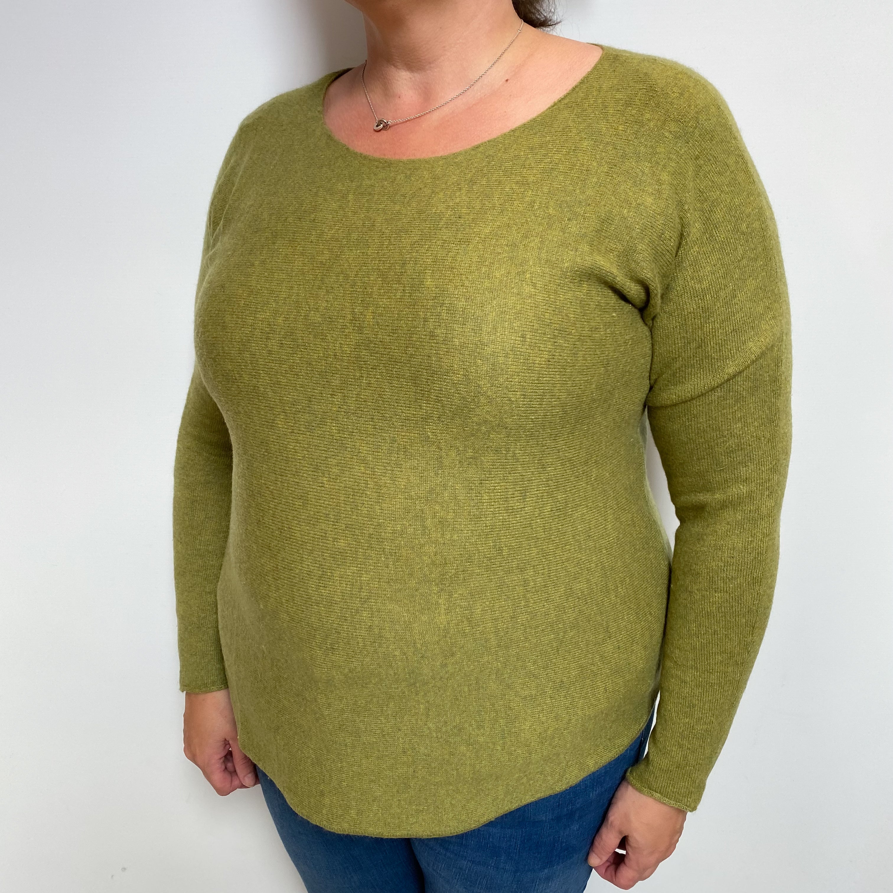 Moss Green Cashmere Boat Neck Jumper Extra Large