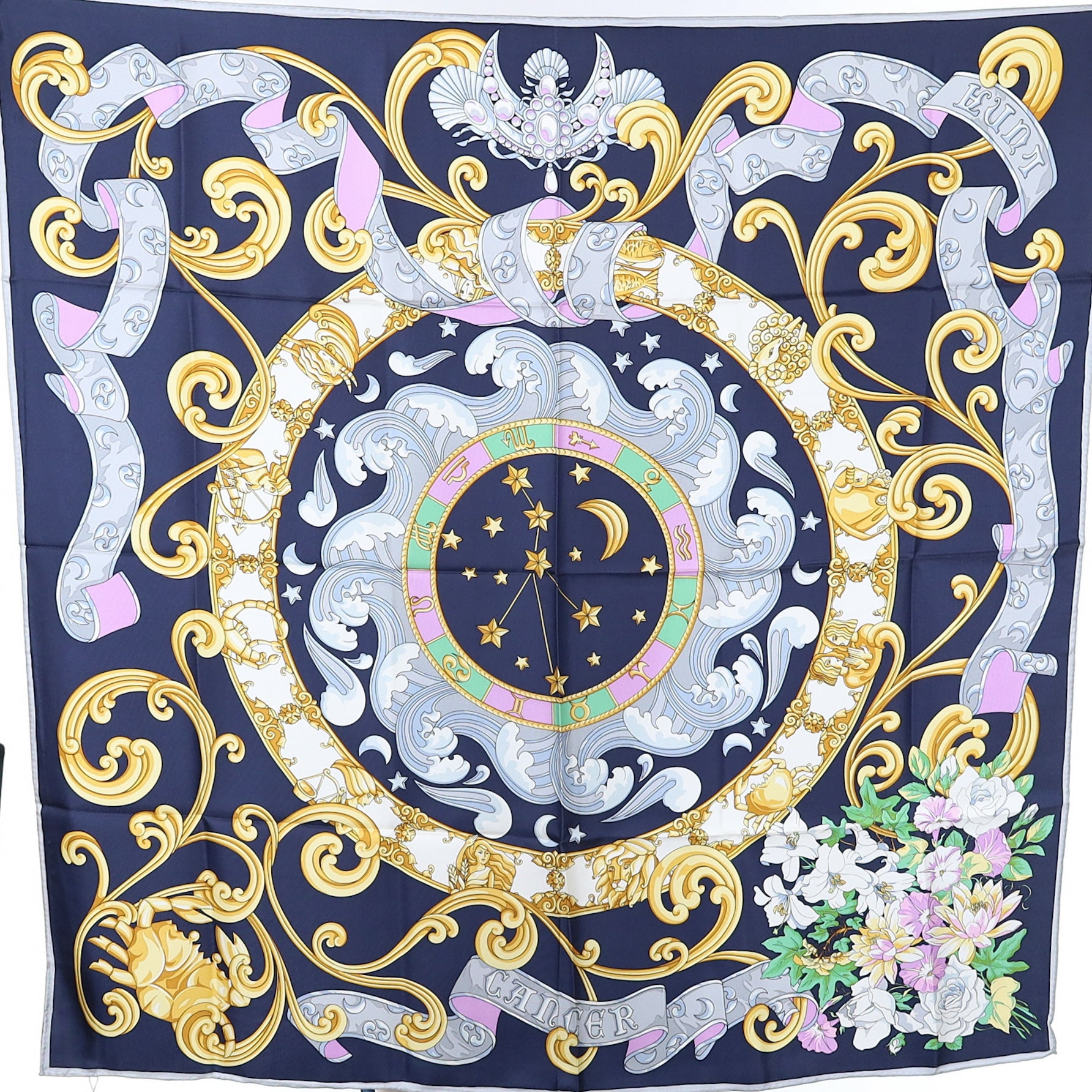 Brand New Boxed Christian Fischbacher Cancer Zodiac Sign Silk Scarf