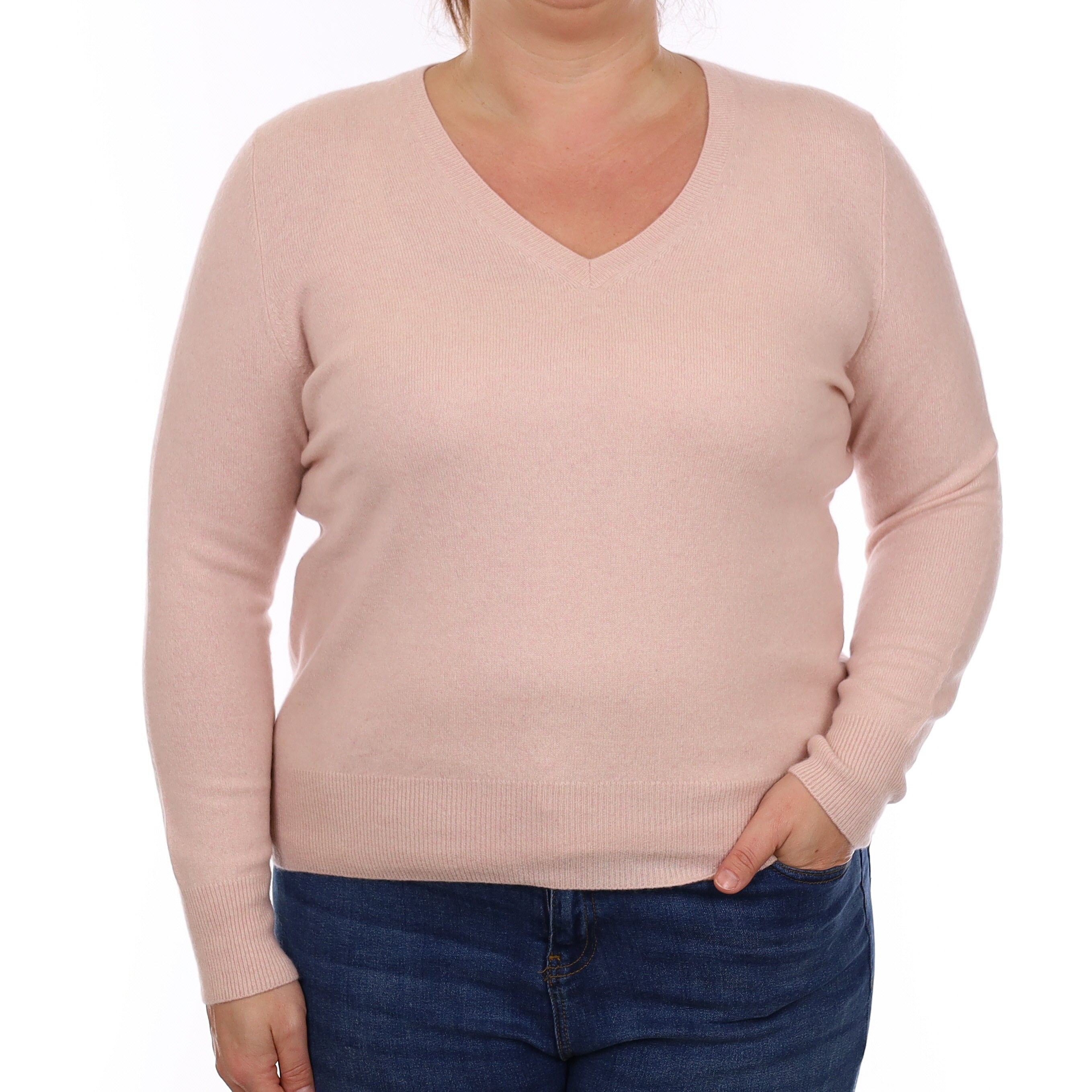 Ice Pink Cashmere V Neck Jumper Large