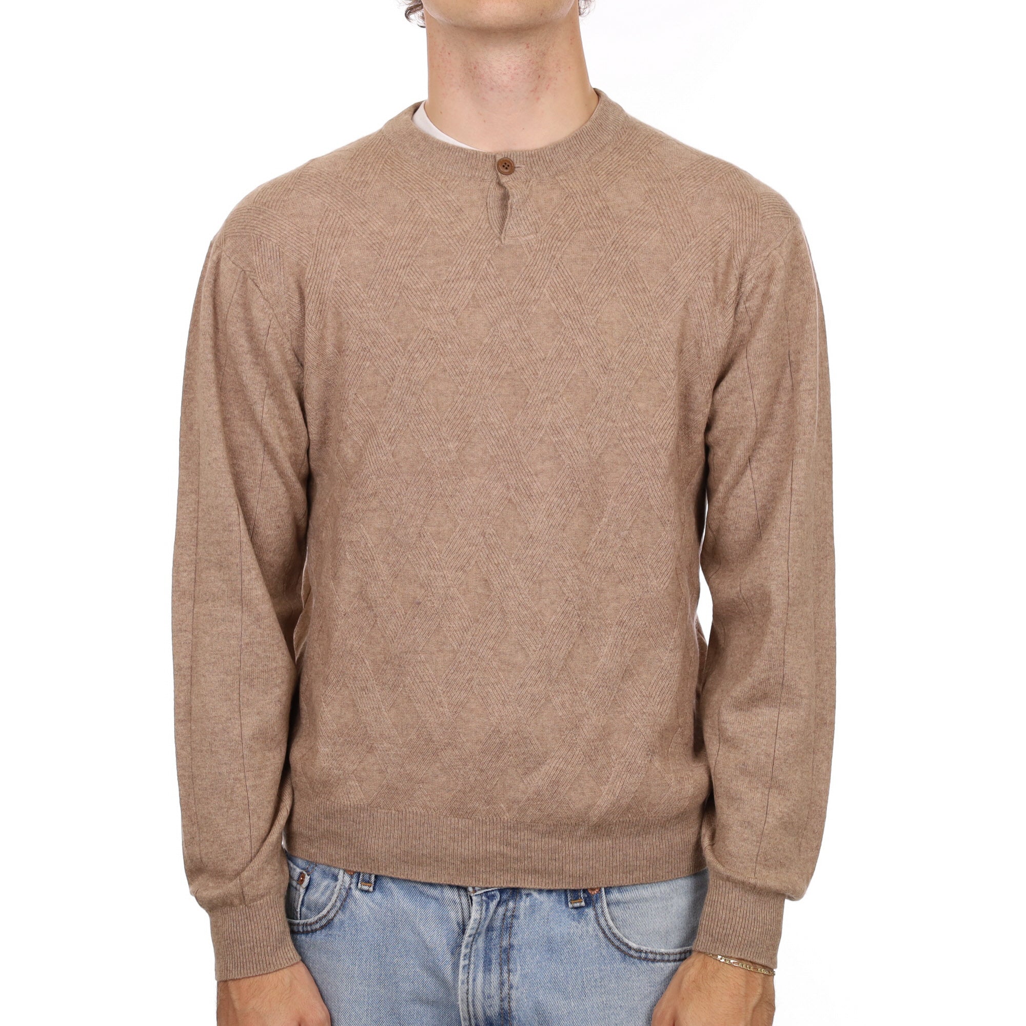Men’s Taupe Brown Cashmere Crew Neck Jumper Large