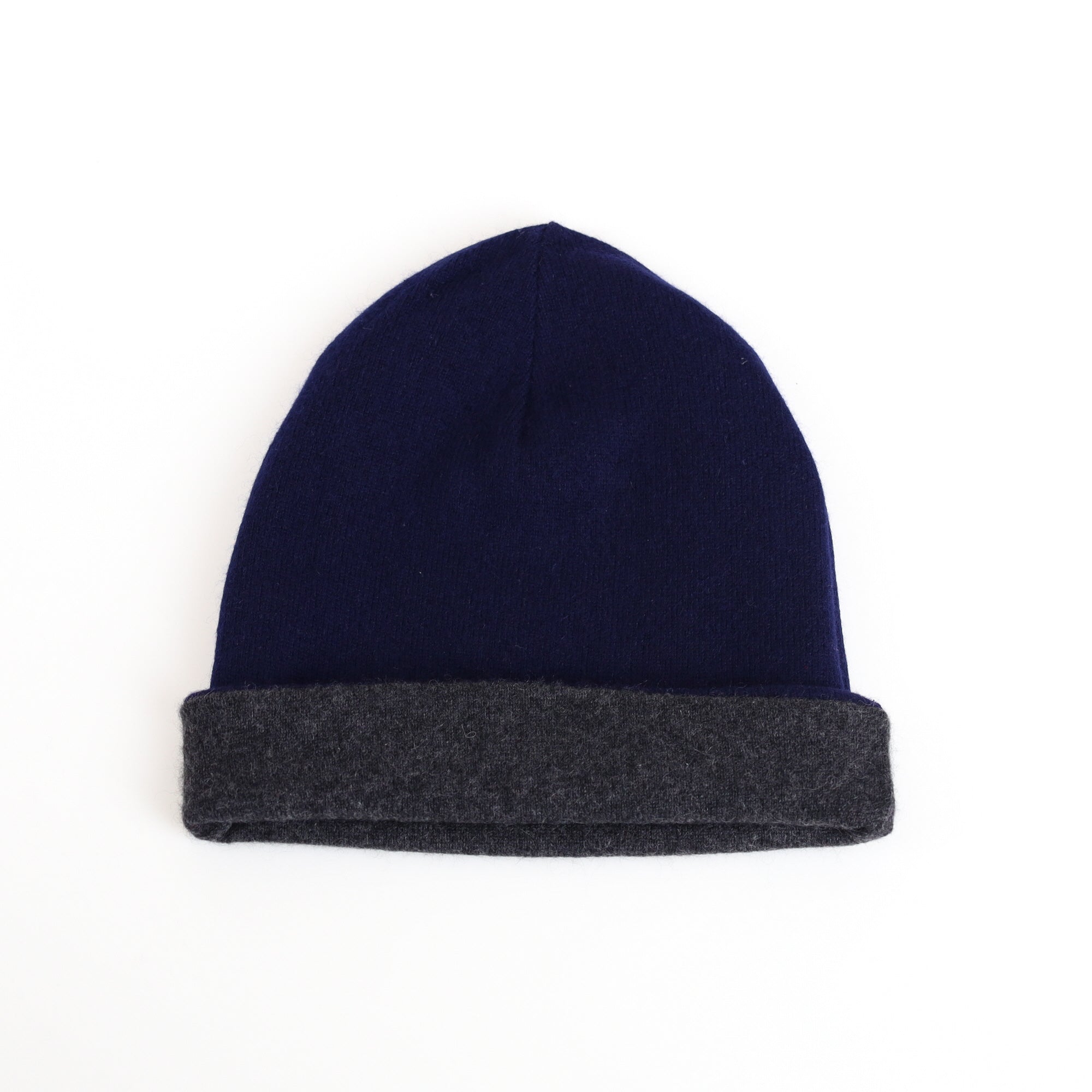 Navy and Charcoal Grey Reversible Cashmere Beanie Hat