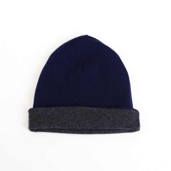 Men’s Navy and Charcoal Grey Cashmere Beanie Hat