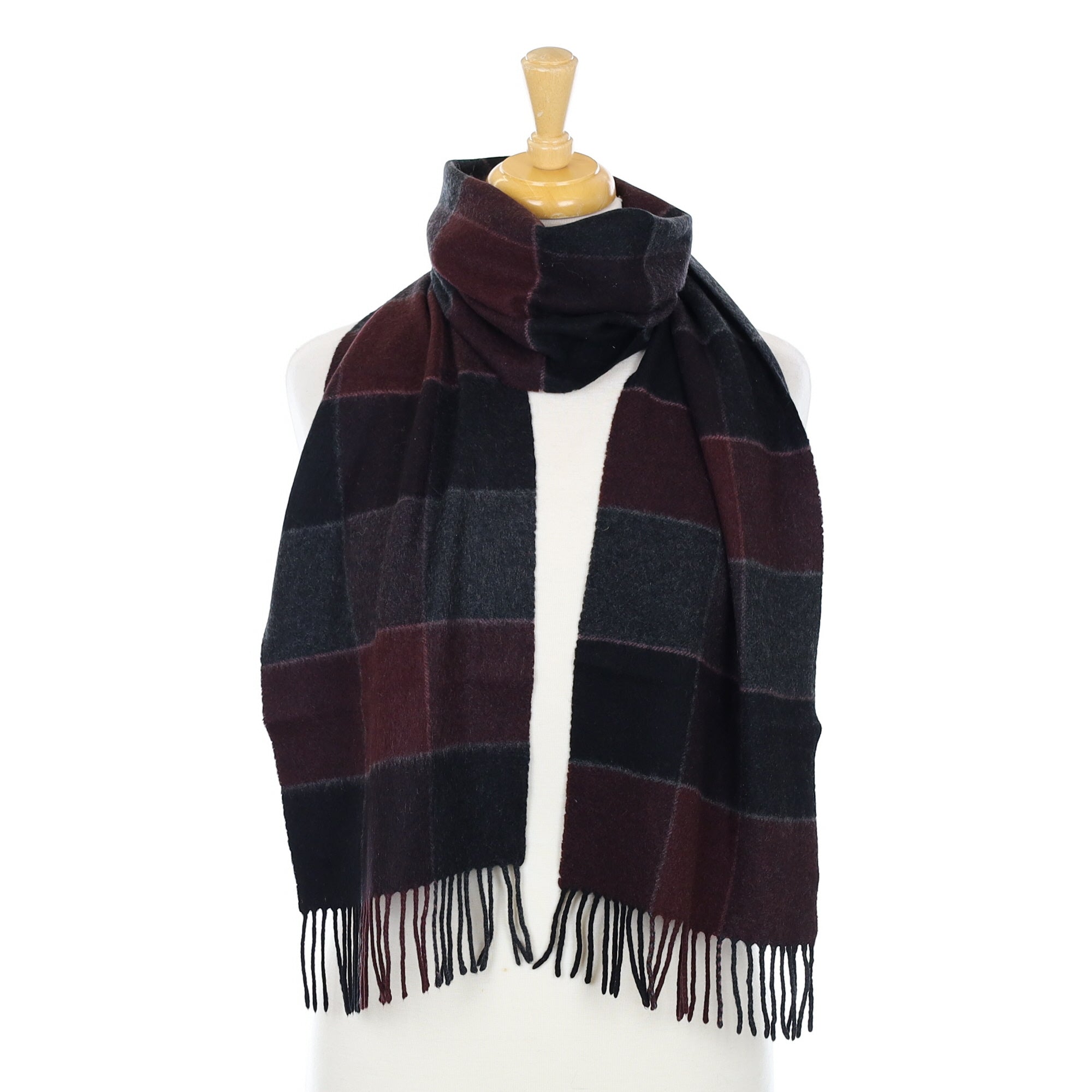 Aubergine and Charcoal Check Woven Cashmere Scarf