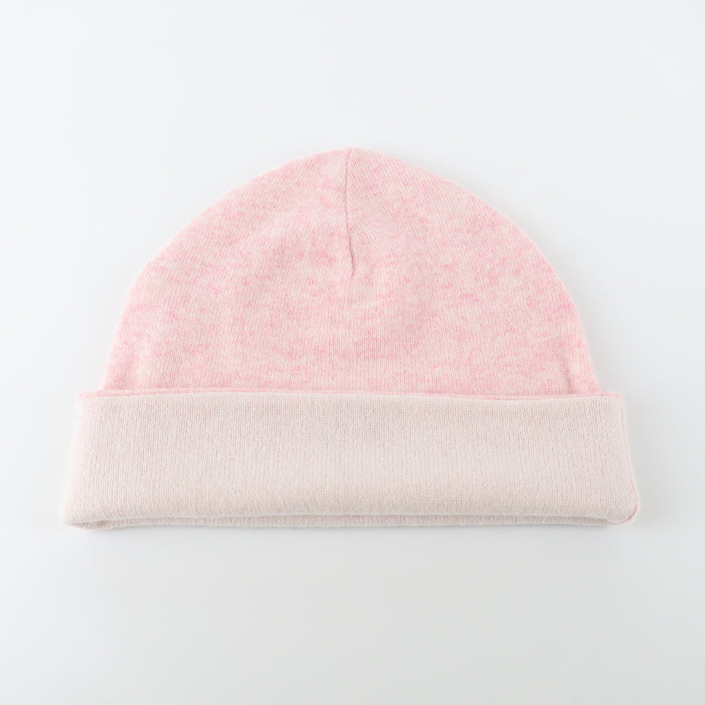 Ice Pink and Pink Marl Reversible Cashmere Beanie Hat