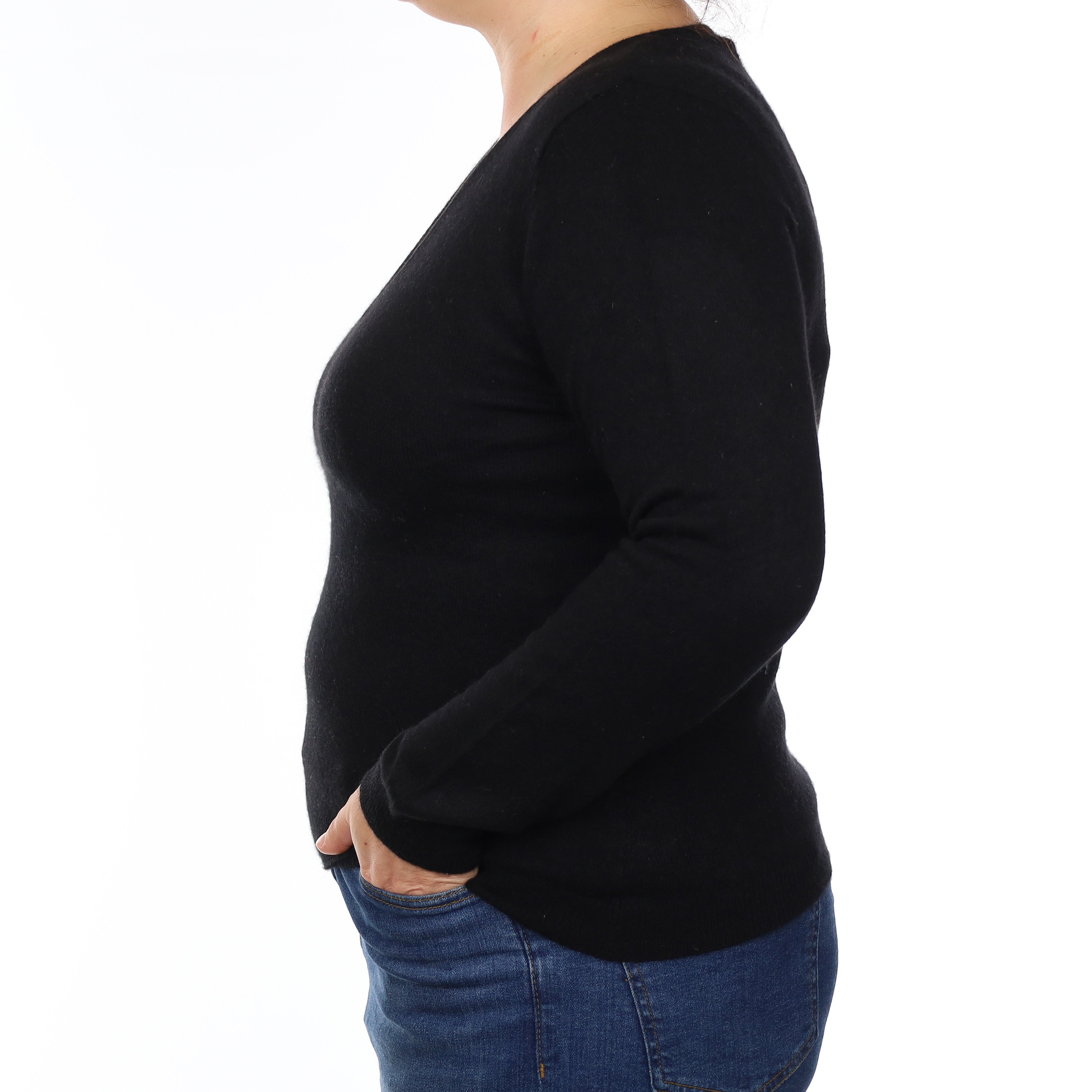 Black Cashmere V Neck Jumper Large