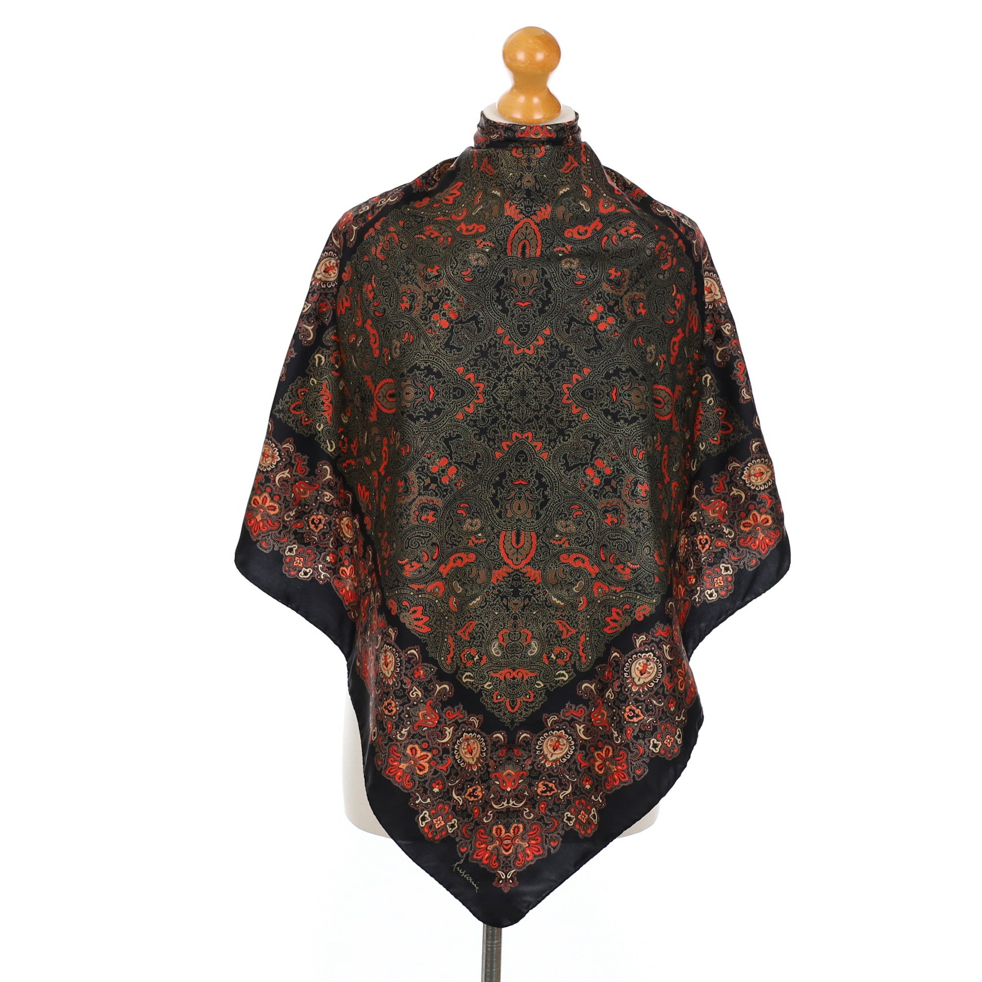 Black Paisley Patterned Vintage Silk Scarf