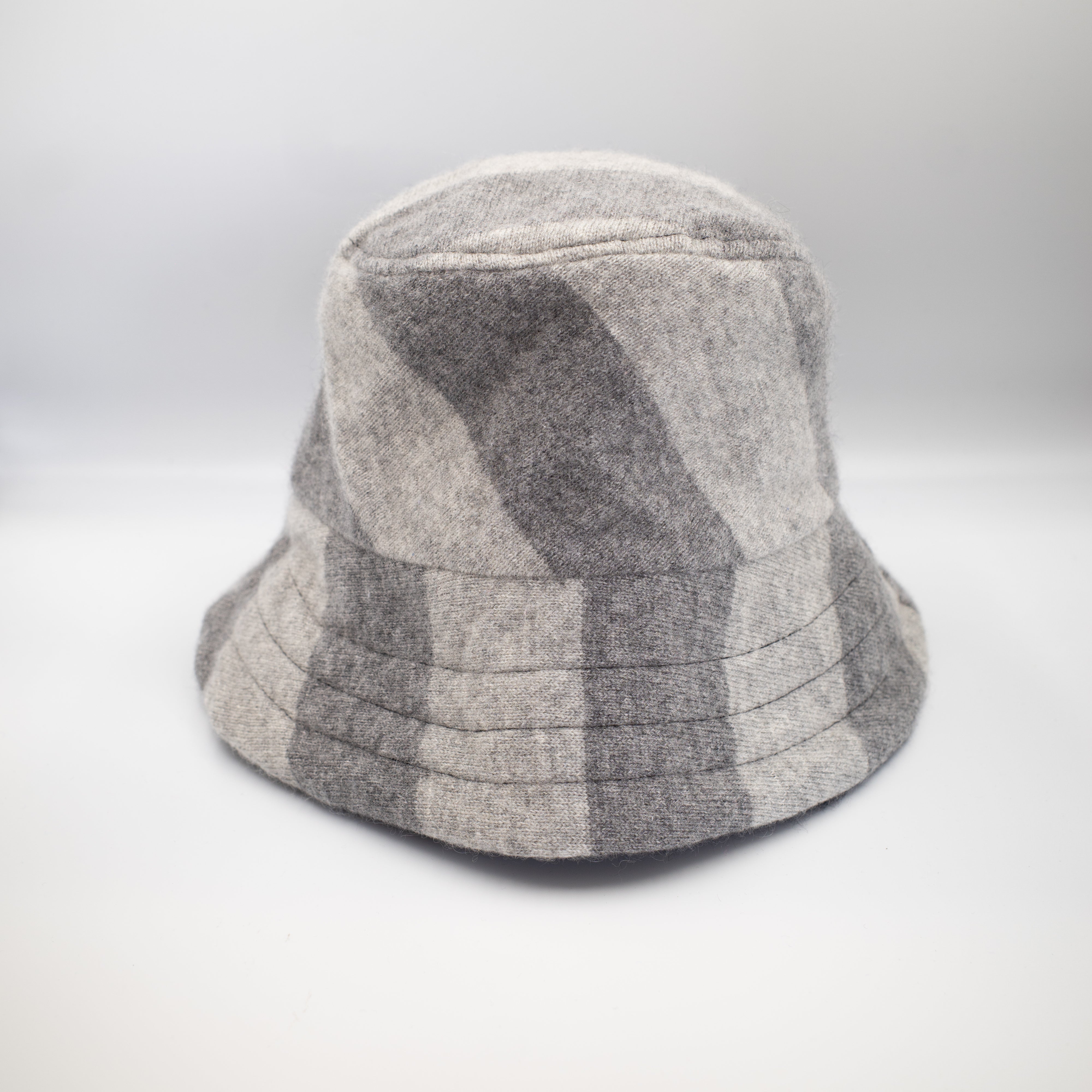 Grey Striped Reversible Cashmere Bucket Hat Large