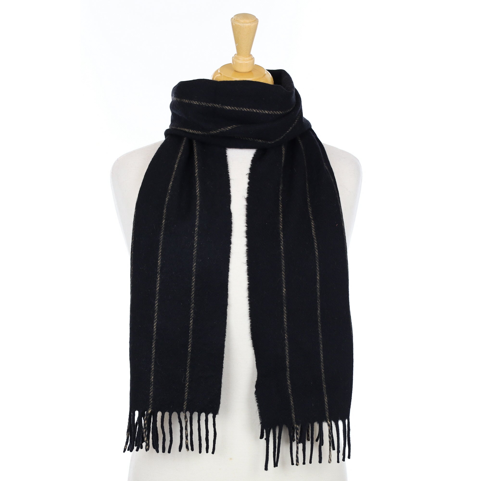 Black and Beige Stripe Woven Cashmere Scarf