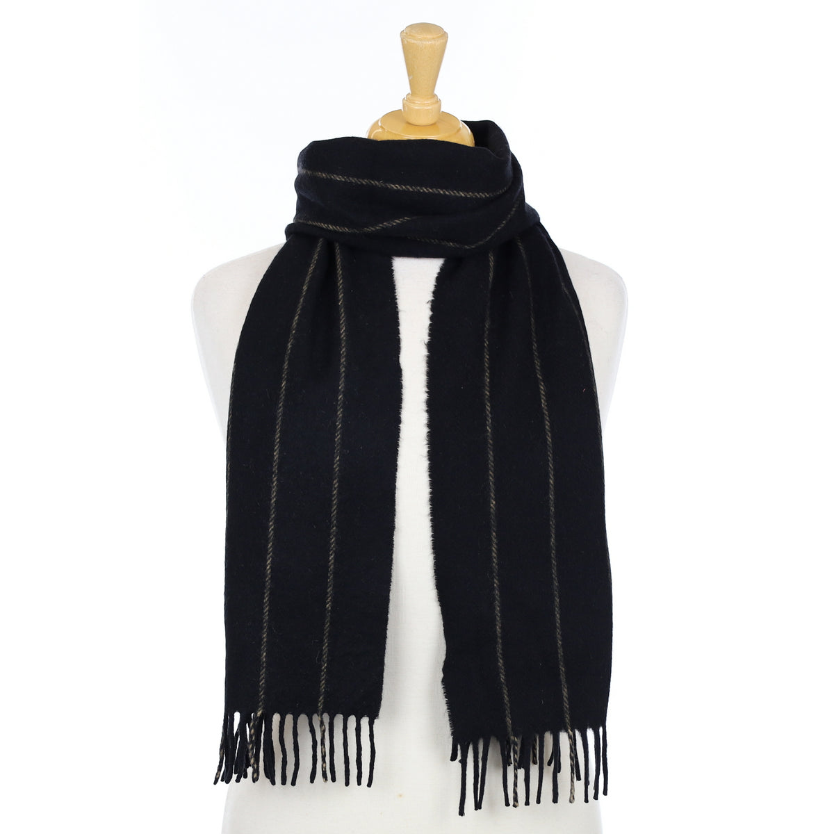 Black and Beige Stripe Woven Cashmere Scarf