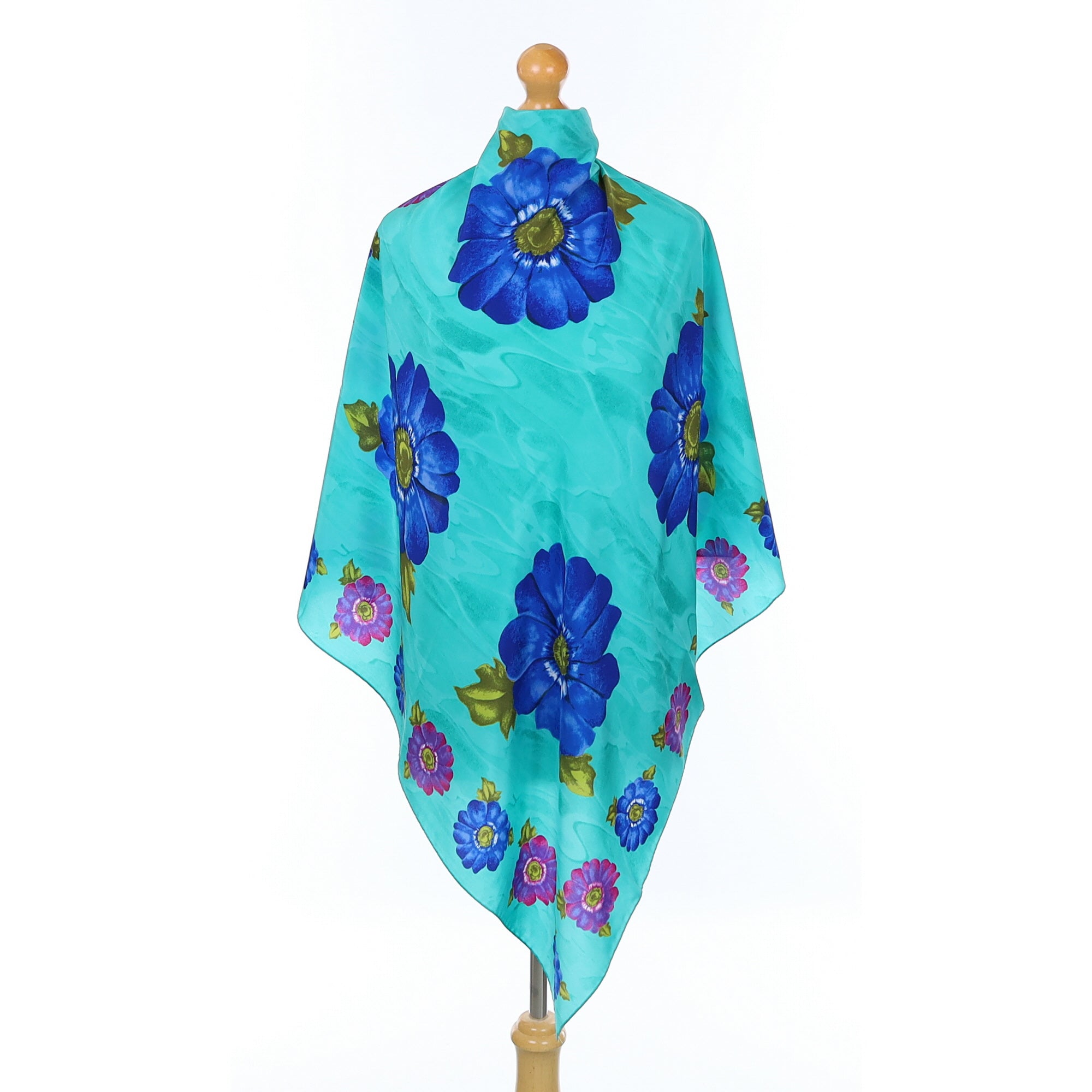 Italian Peacock Green Floral Silk Scarf