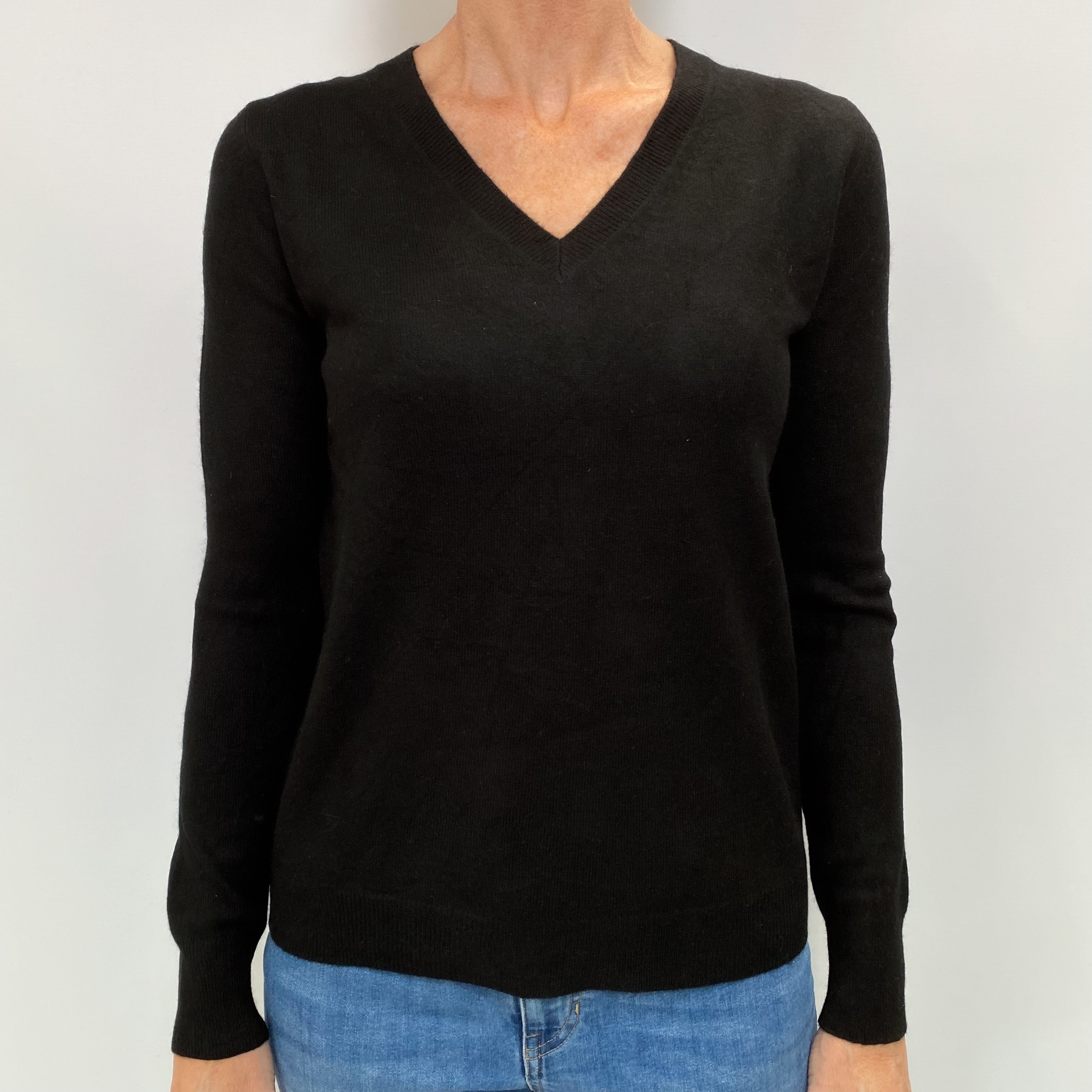 Black Cashmere V Neck Jumper Small